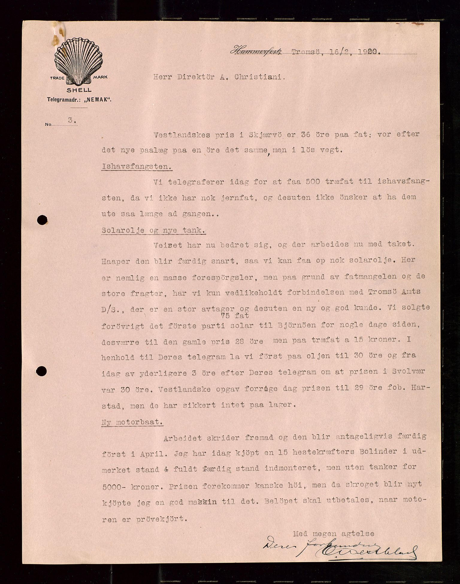 Pa 1521 - A/S Norske Shell, AV/SAST-A-101915/E/Ea/Eaa/L0010: Sjefskorrespondanse, 1920, p. 162