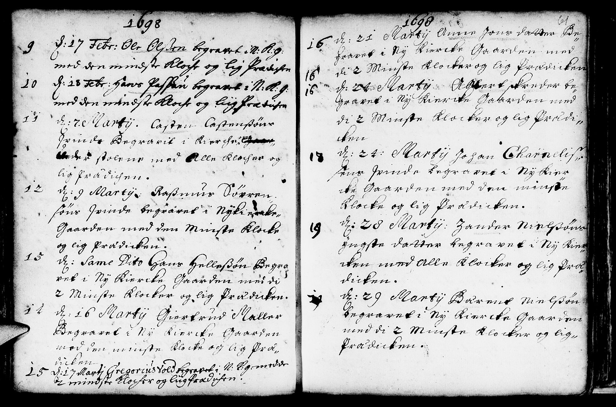 Nykirken Sokneprestembete, AV/SAB-A-77101/H/Haa/L0009: Parish register (official) no. A 9, 1689-1759, p. 61