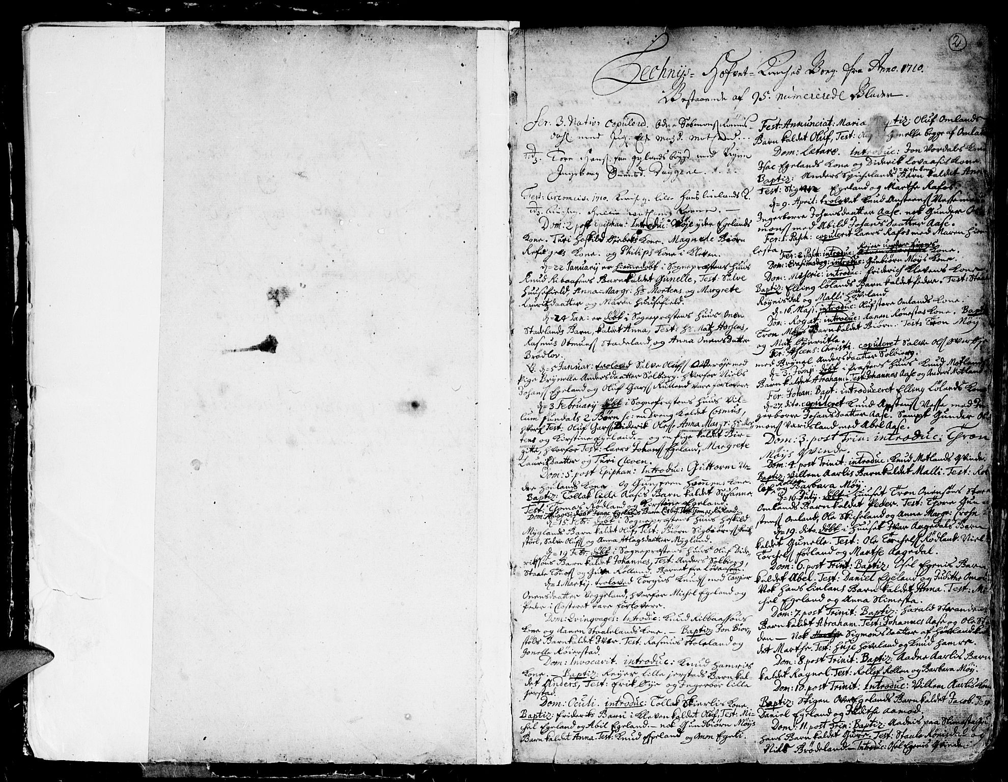 Kvinesdal sokneprestkontor, SAK/1111-0026/F/Fa/Fab/L0001: Parish register (official) no. A 1 /1, 1710-1788, p. 2