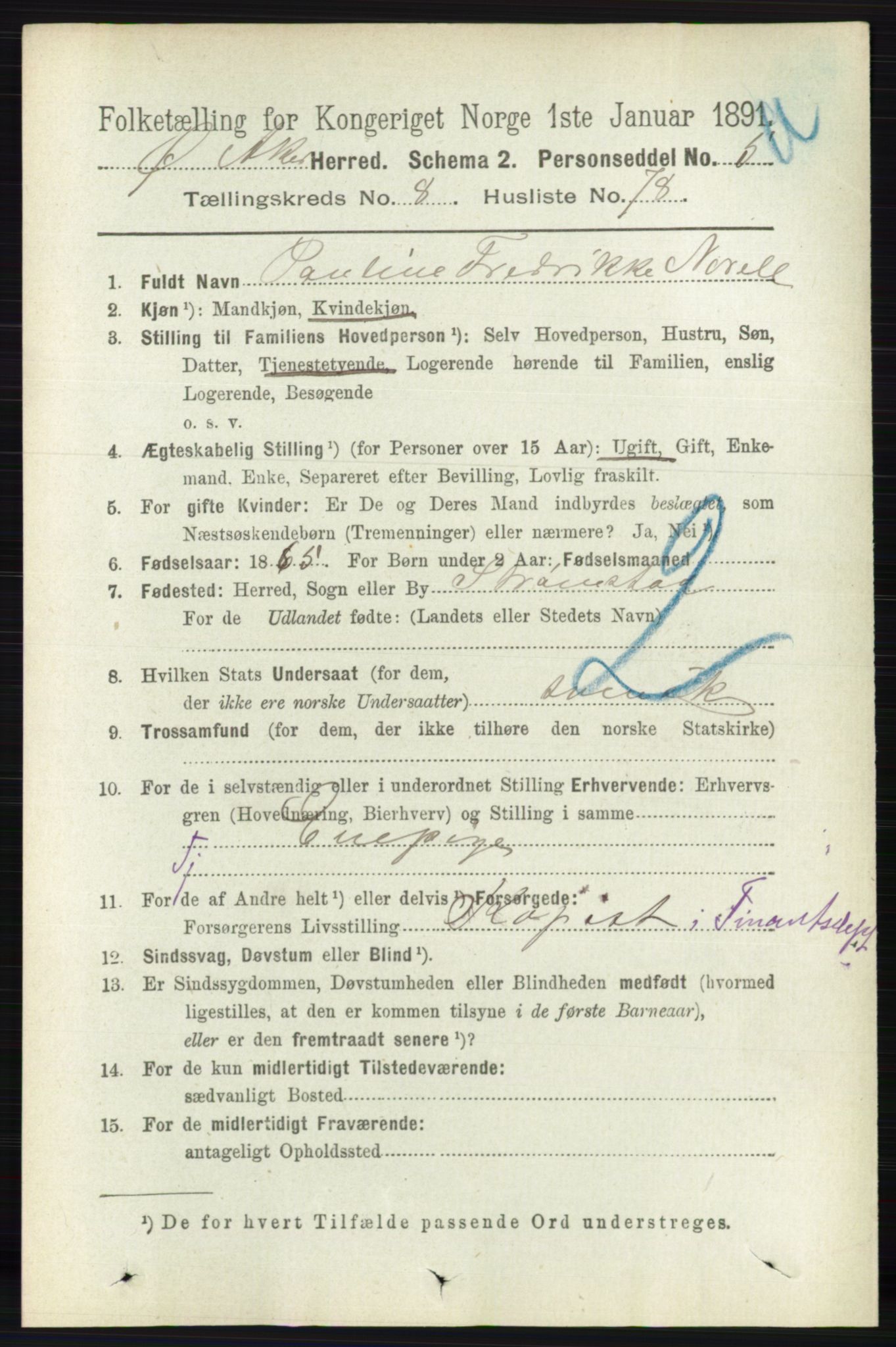 RA, 1891 census for 0218 Aker, 1891, p. 7899