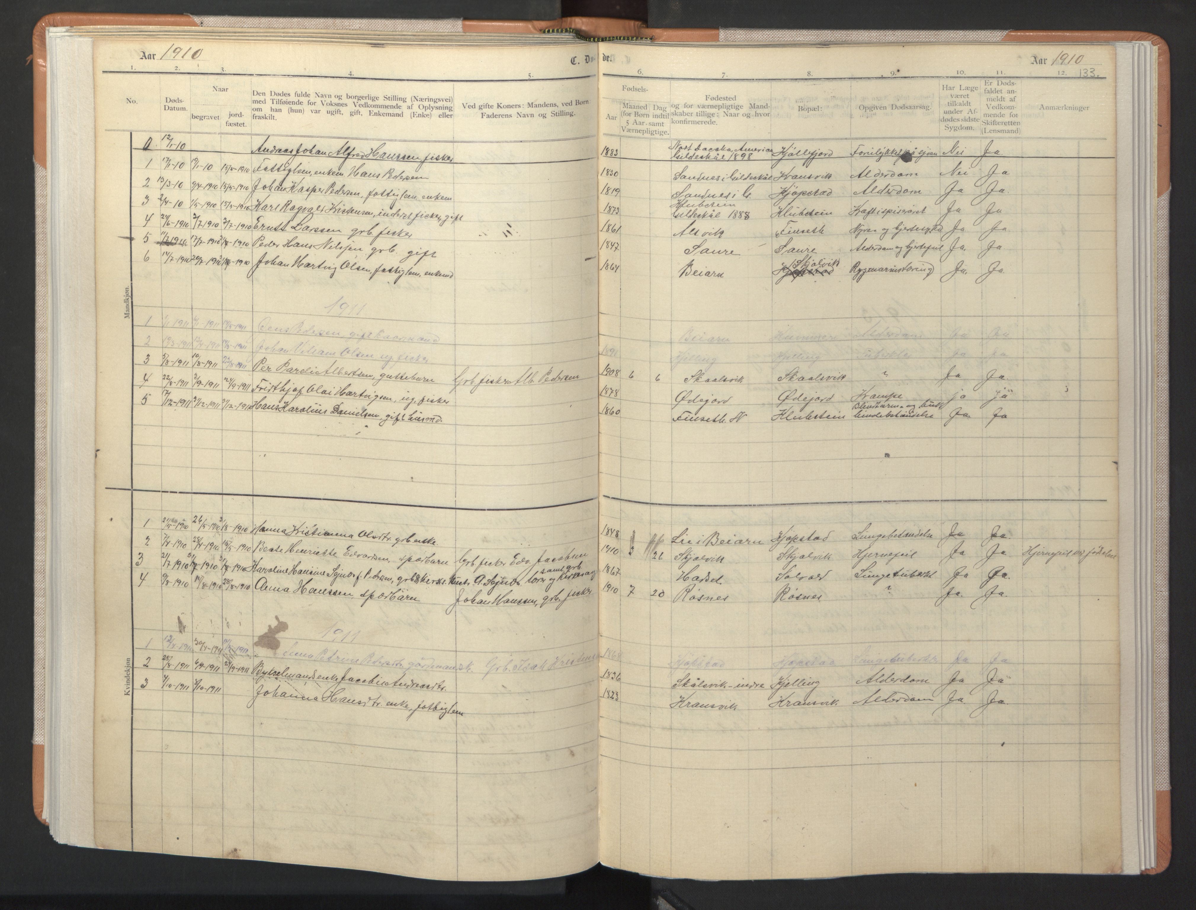 Ministerialprotokoller, klokkerbøker og fødselsregistre - Nordland, SAT/A-1459/806/L0117: Parish register (copy) no. 806C01, 1905-1957, p. 133