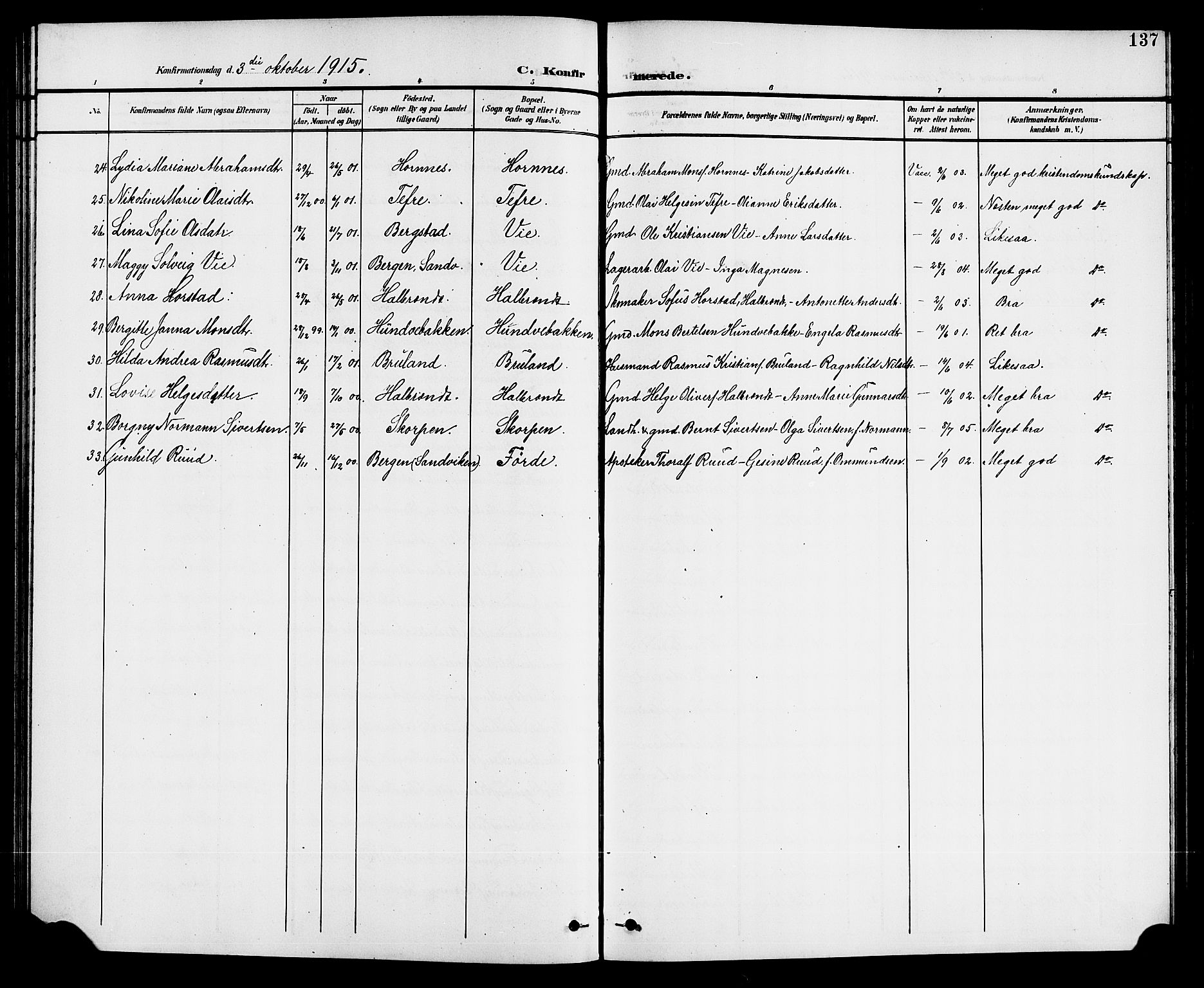 Førde sokneprestembete, SAB/A-79901/H/Hab/Haba/L0003: Parish register (copy) no. A 3, 1899-1924, p. 137