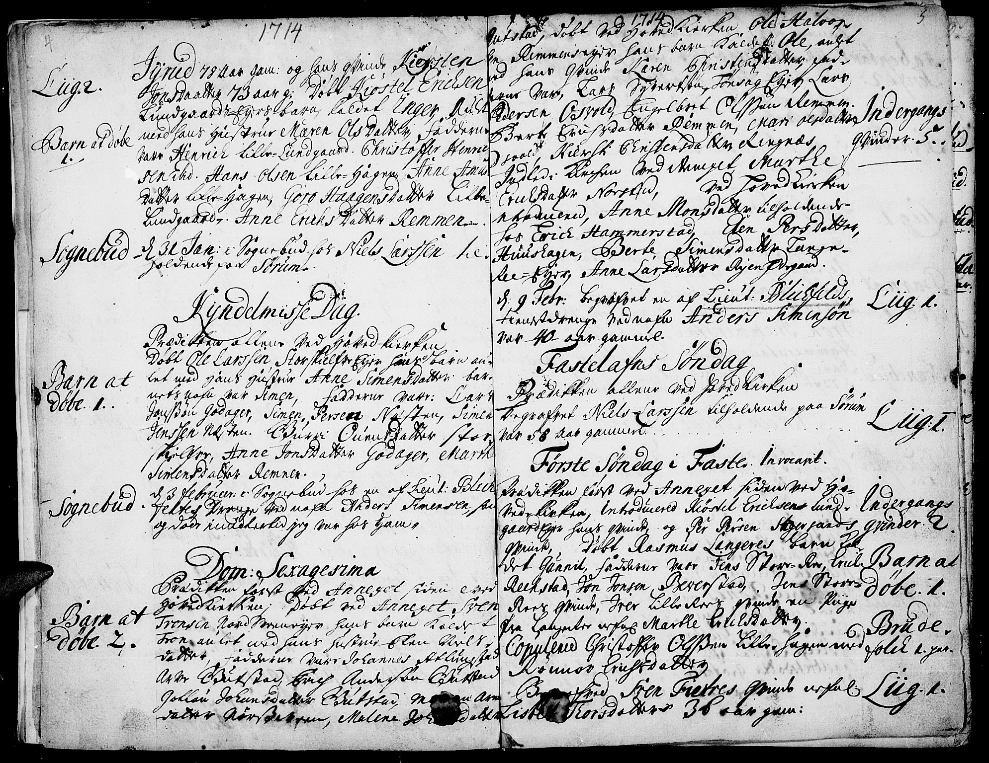 Stange prestekontor, SAH/PREST-002/K/L0001: Parish register (official) no. 1, 1714-1722, p. 4-5