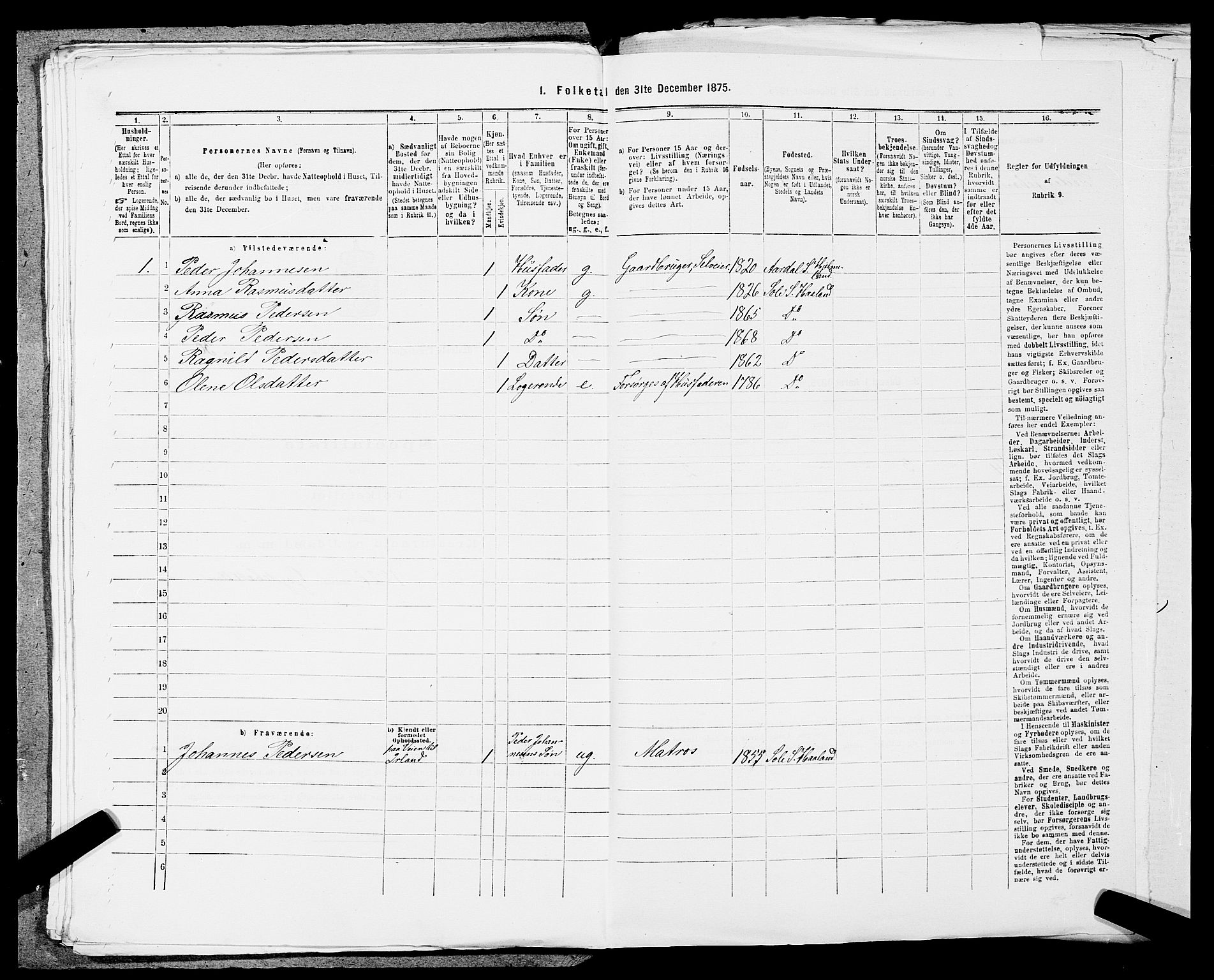 SAST, 1875 census for 1124P Håland, 1875, p. 639