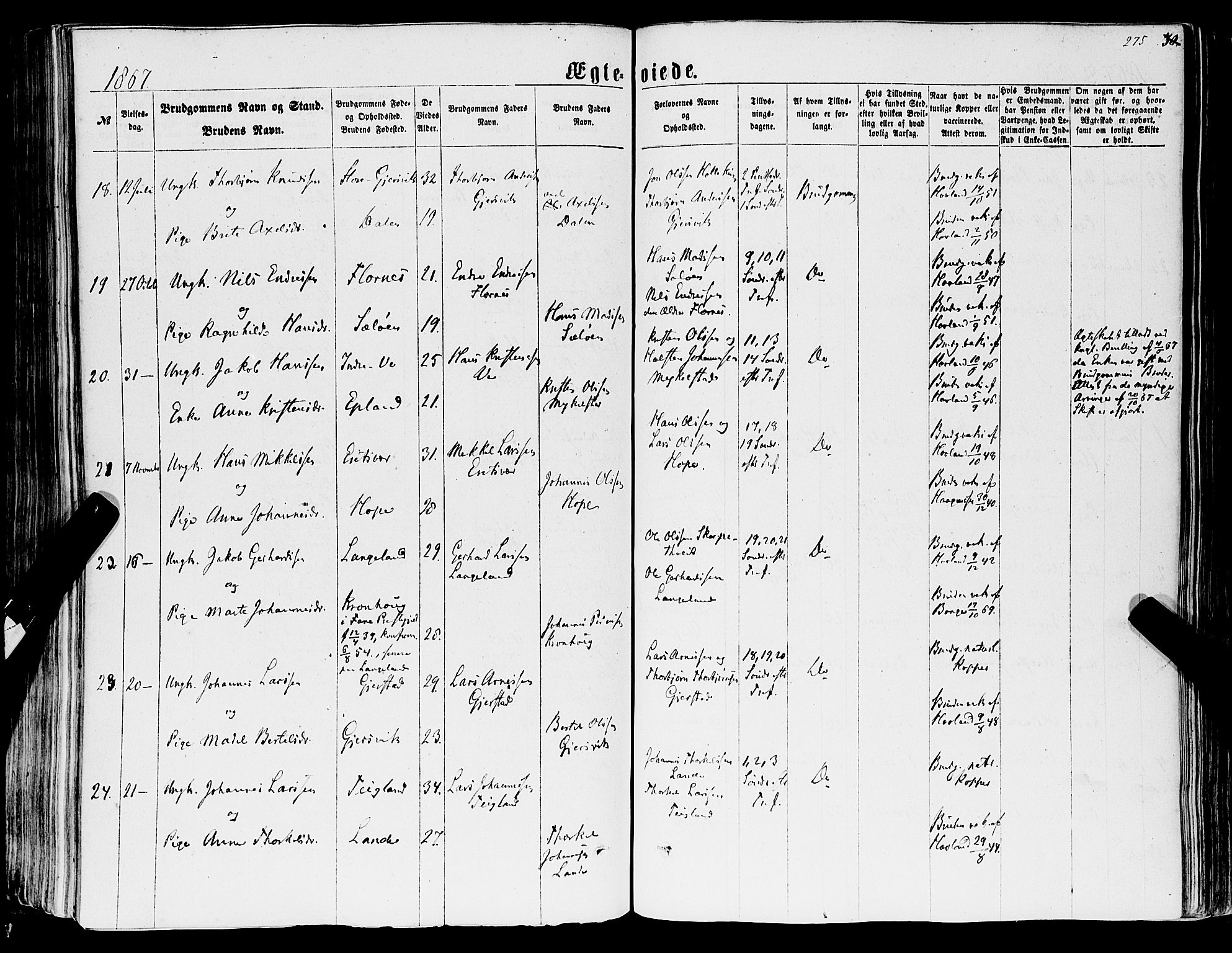 Tysnes sokneprestembete, AV/SAB-A-78601/H/Haa: Parish register (official) no. A 11, 1860-1871, p. 275