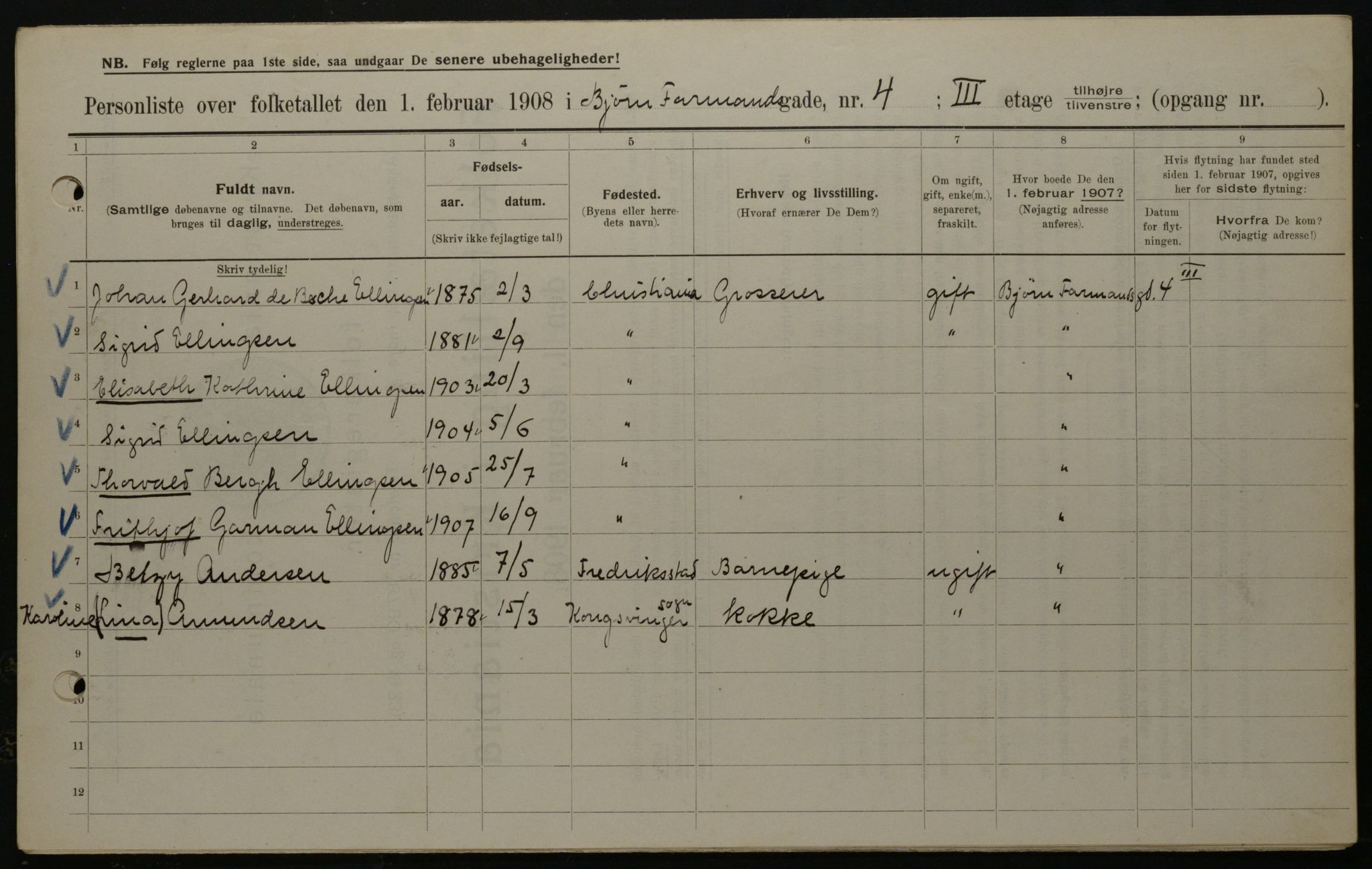 OBA, Municipal Census 1908 for Kristiania, 1908, p. 6448