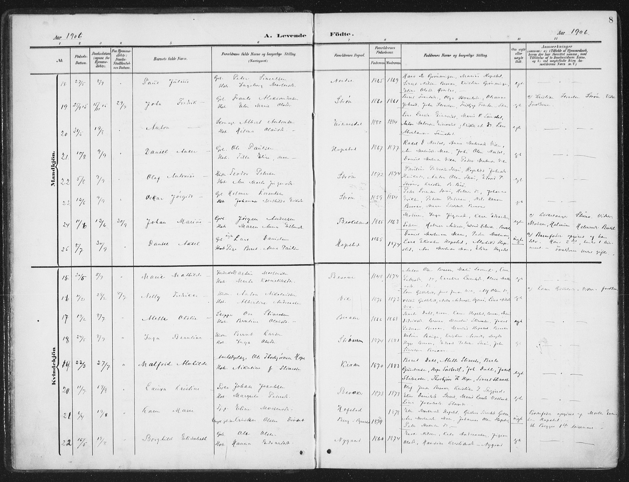 Ministerialprotokoller, klokkerbøker og fødselsregistre - Sør-Trøndelag, AV/SAT-A-1456/657/L0709: Parish register (official) no. 657A10, 1905-1919, p. 8