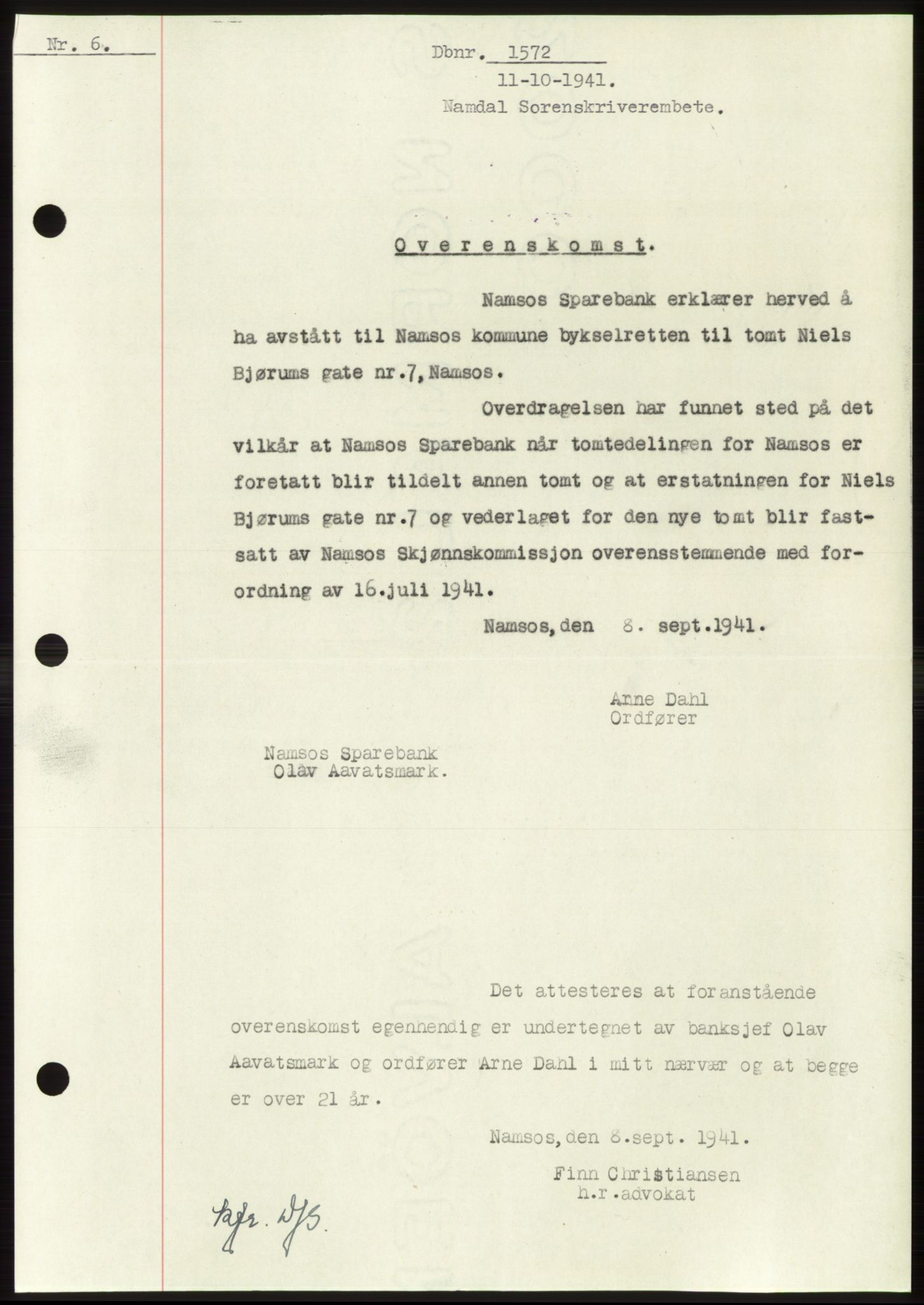 Namdal sorenskriveri, SAT/A-4133/1/2/2C: Mortgage book no. -, 1941-1942, Diary no: : 1572/1941