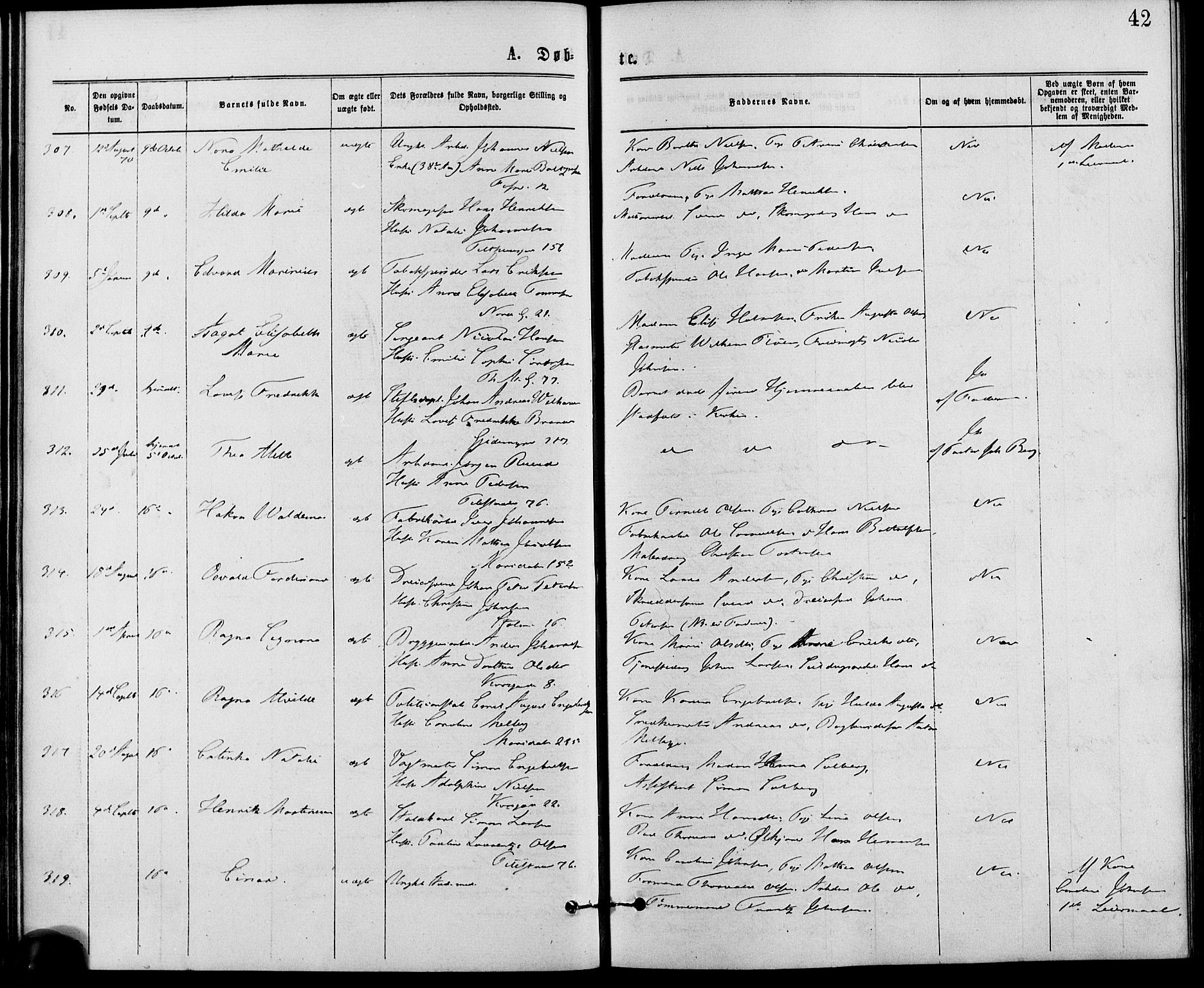 Gamle Aker prestekontor Kirkebøker, AV/SAO-A-10617a/G/L0003: Parish register (copy) no. 3, 1869-1874, p. 42