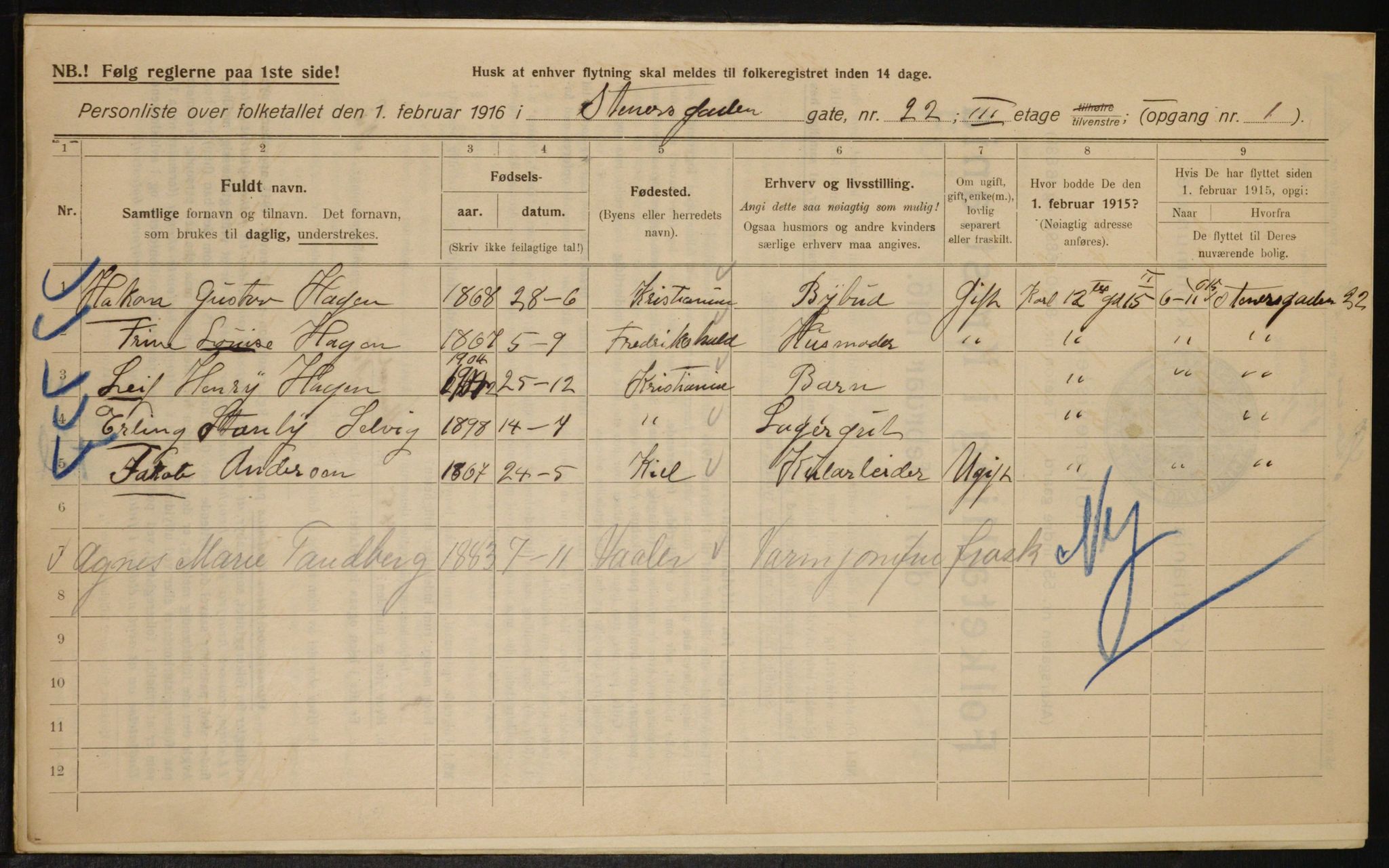 OBA, Municipal Census 1916 for Kristiania, 1916, p. 104192