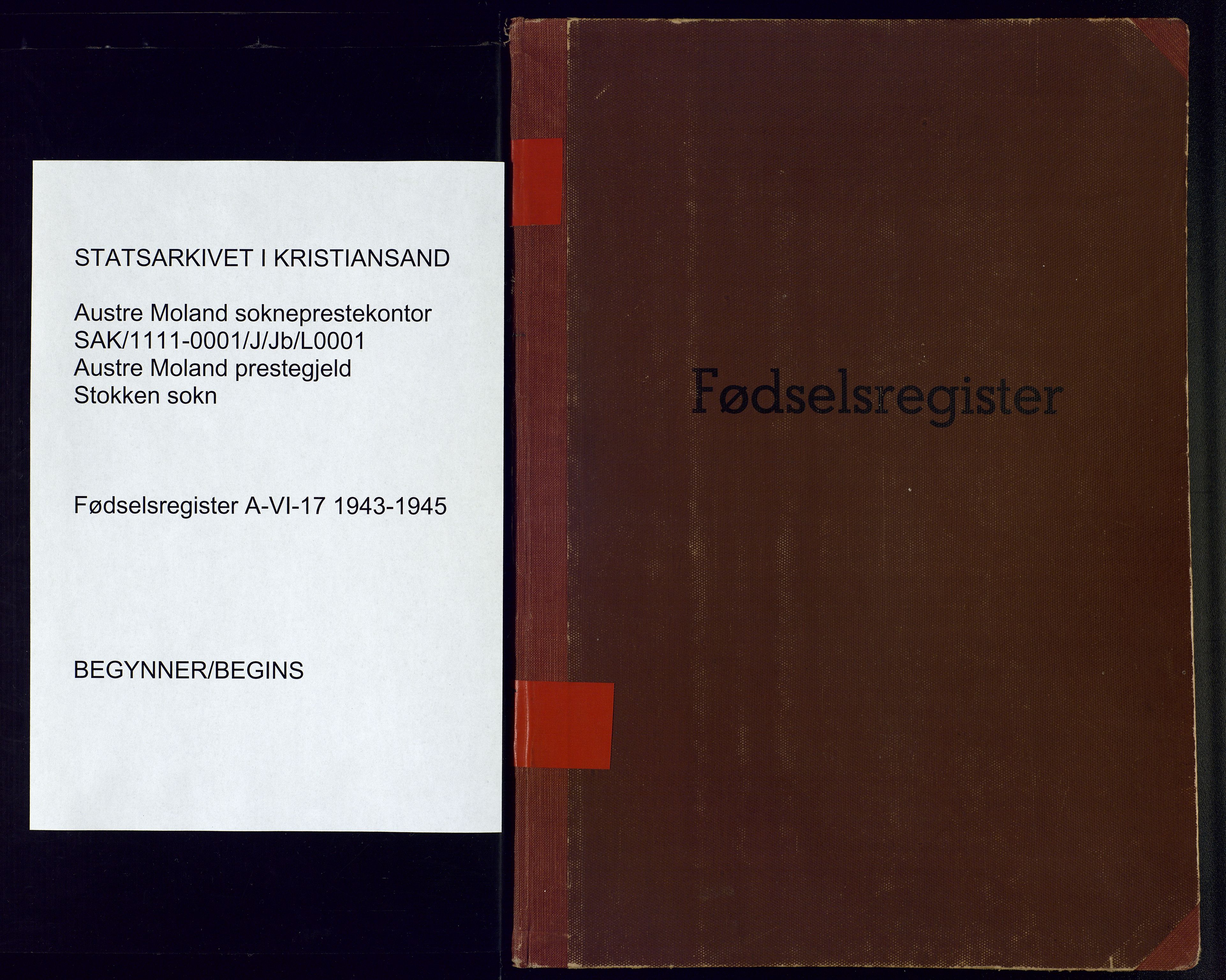 Austre Moland sokneprestkontor, SAK/1111-0001/J/Jb/L0001: Birth register no. A-VI-17, 1942-1945