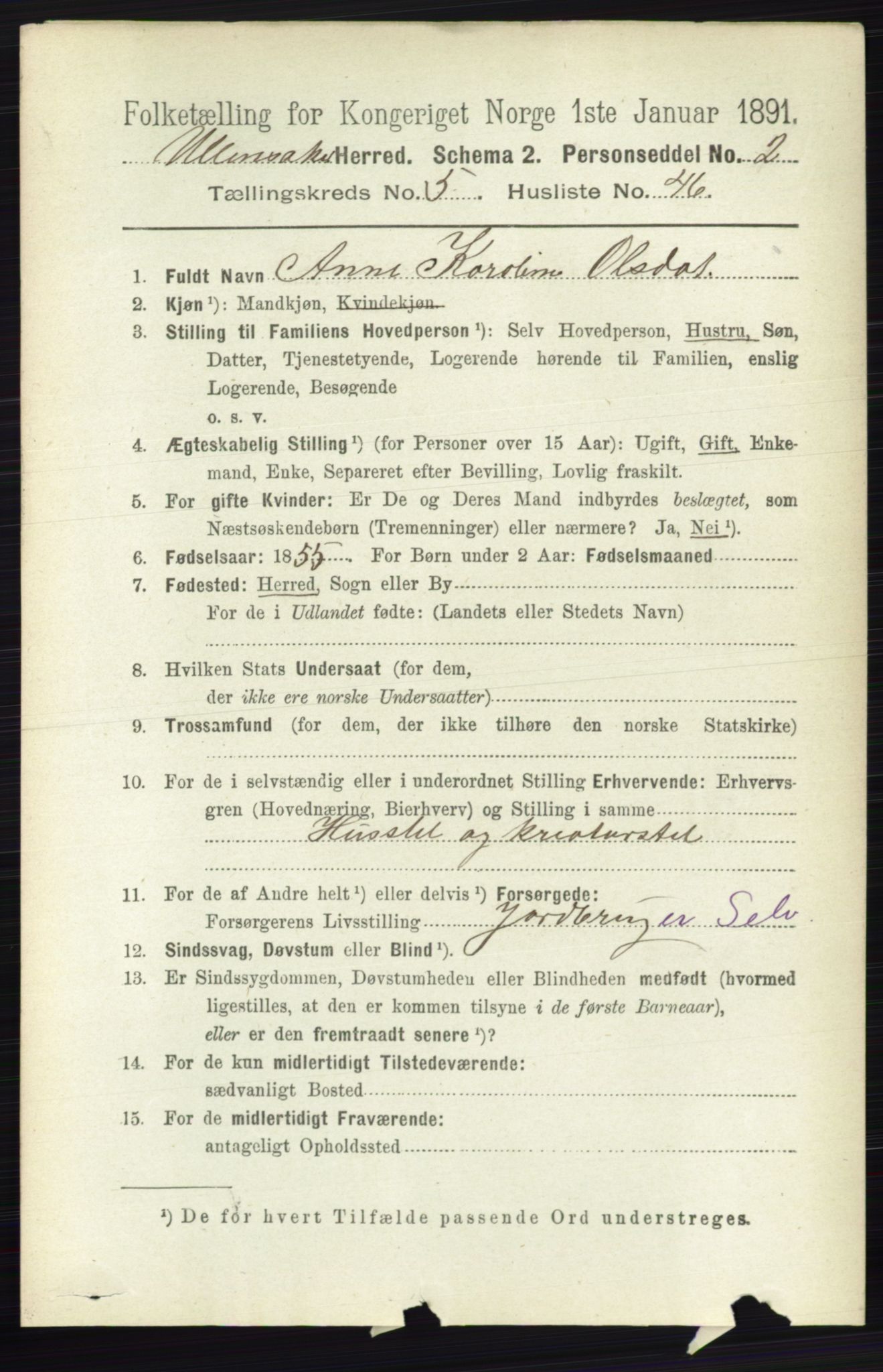 RA, 1891 census for 0235 Ullensaker, 1891, p. 2341