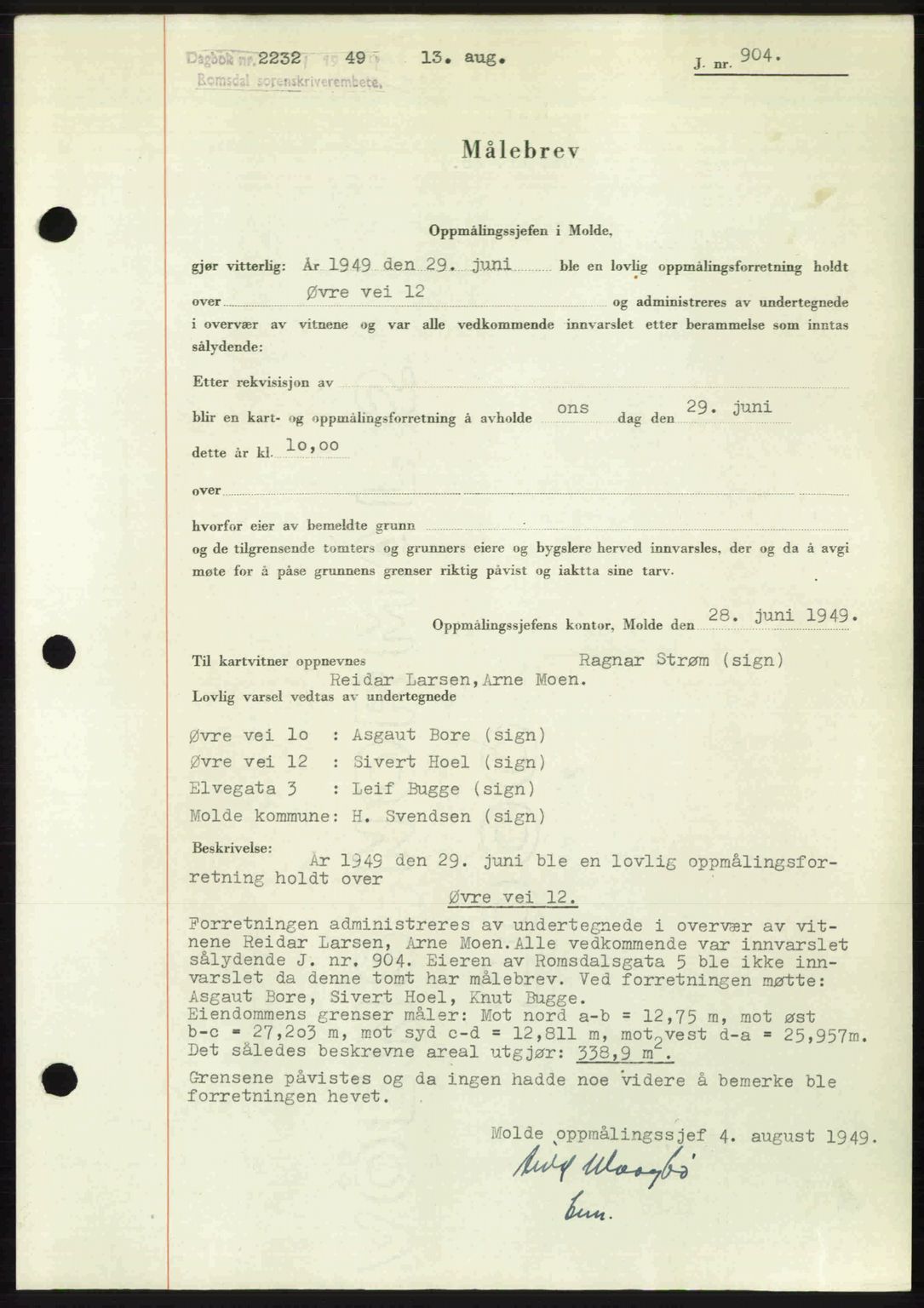 Romsdal sorenskriveri, AV/SAT-A-4149/1/2/2C: Mortgage book no. A30, 1949-1949, Diary no: : 2232/1949