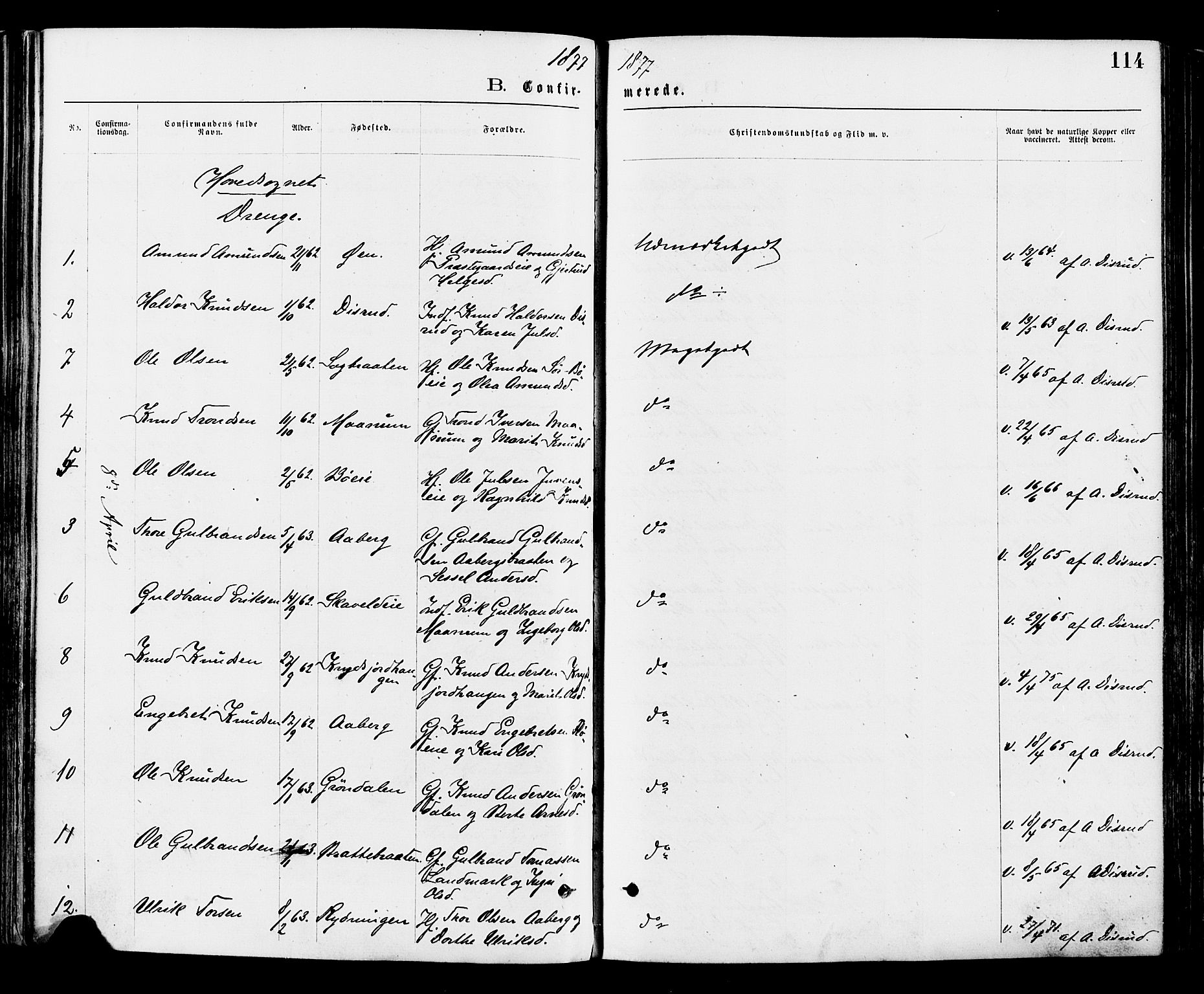 Nord-Aurdal prestekontor, AV/SAH-PREST-132/H/Ha/Haa/L0009: Parish register (official) no. 9, 1876-1882, p. 114