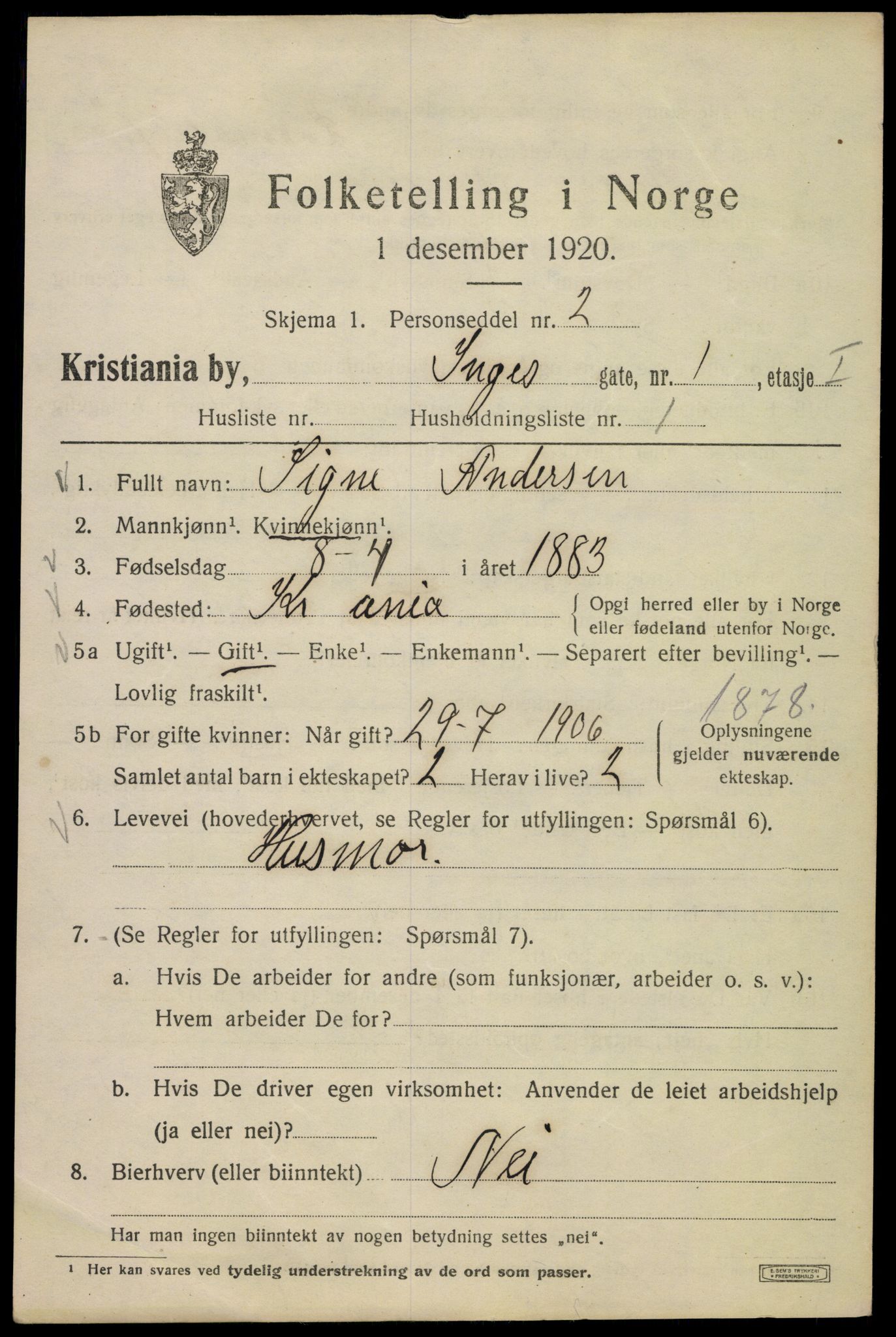 SAO, 1920 census for Kristiania, 1920, p. 309871