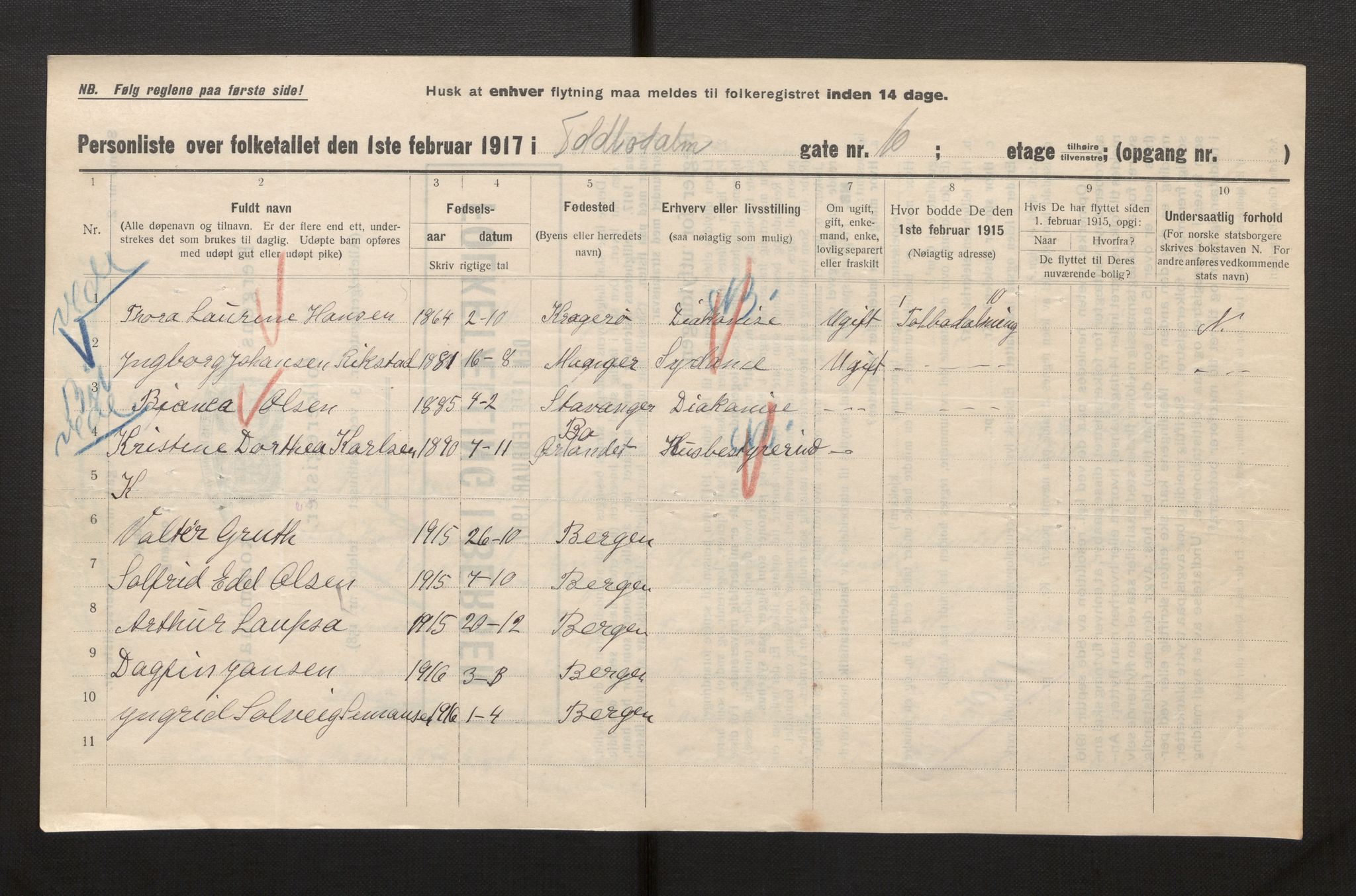 SAB, Municipal Census 1917 for Bergen, 1917, p. 41855