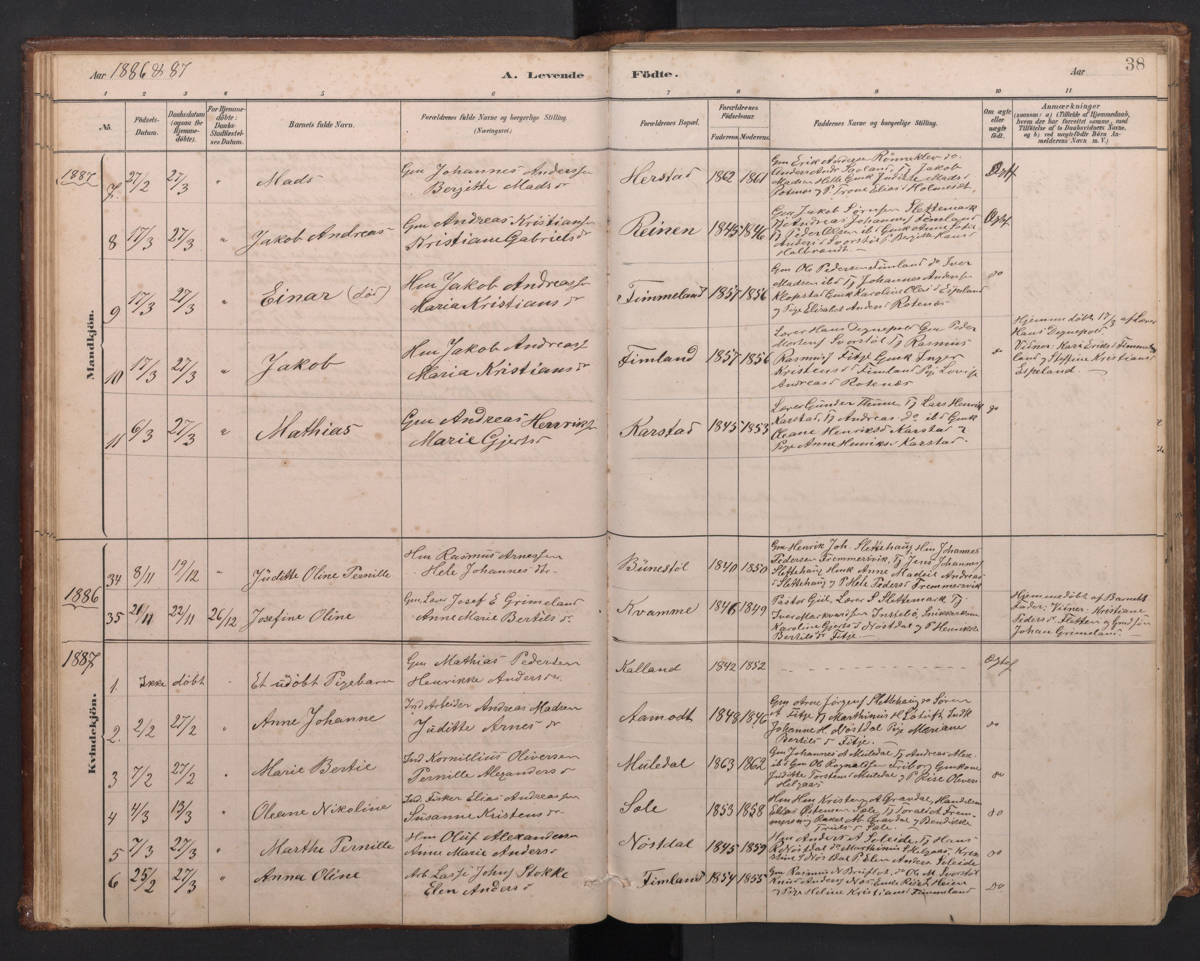 Førde sokneprestembete, SAB/A-79901/H/Hab/Habd/L0003: Parish register (copy) no. D 3, 1881-1897, p. 37b-38a