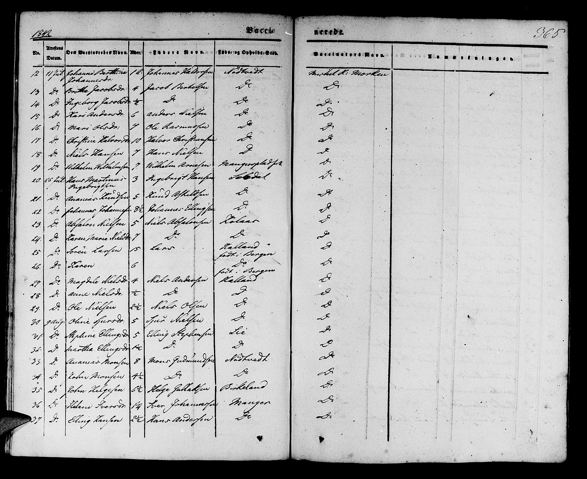 Manger sokneprestembete, AV/SAB-A-76801/H/Haa: Parish register (official) no. A 5, 1839-1848, p. 365