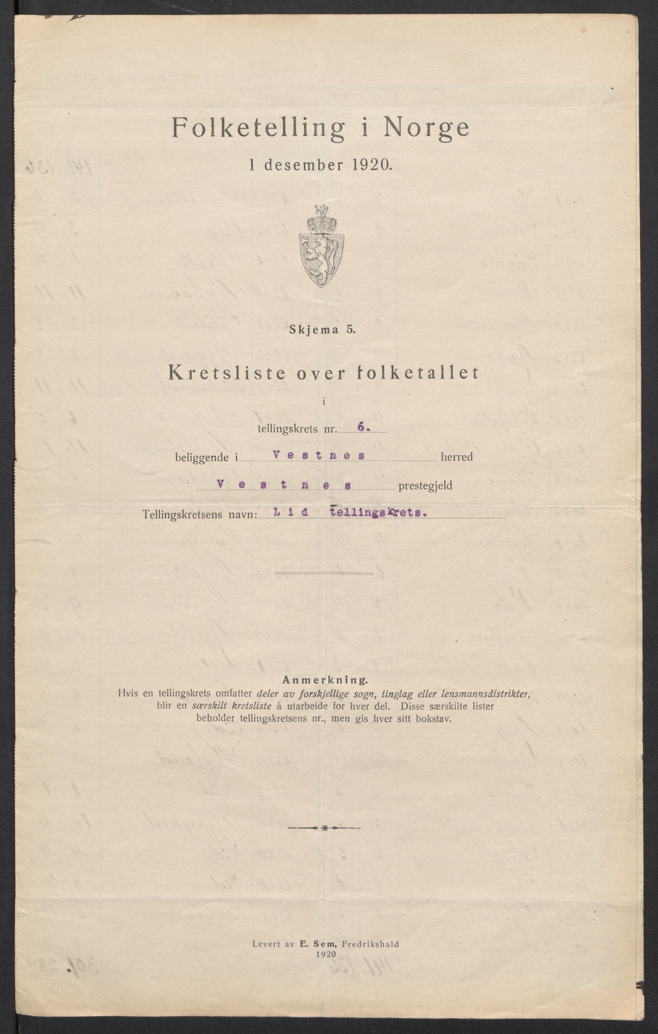 SAT, 1920 census for Vestnes, 1920, p. 22