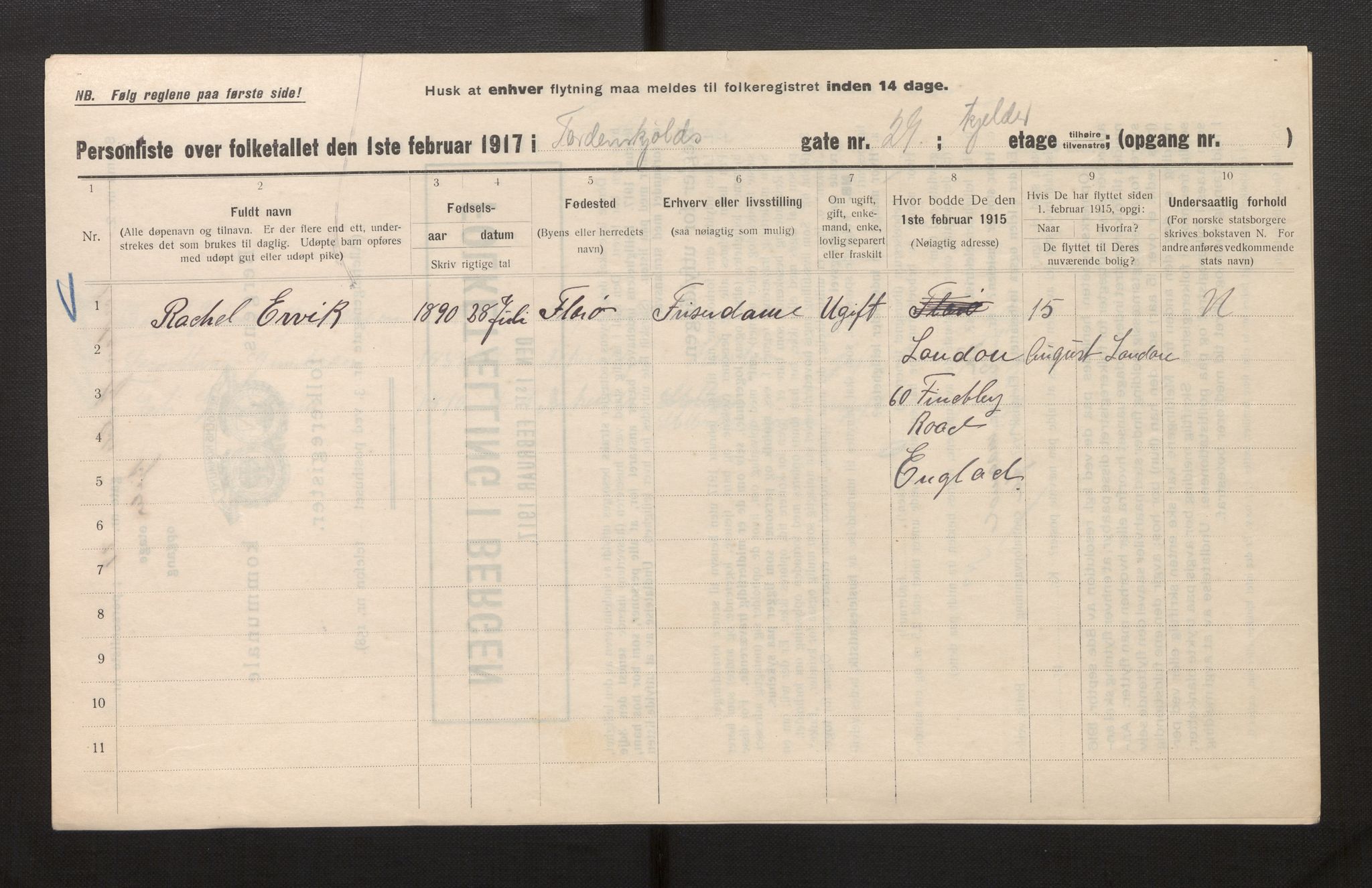 SAB, Municipal Census 1917 for Bergen, 1917, p. 42265