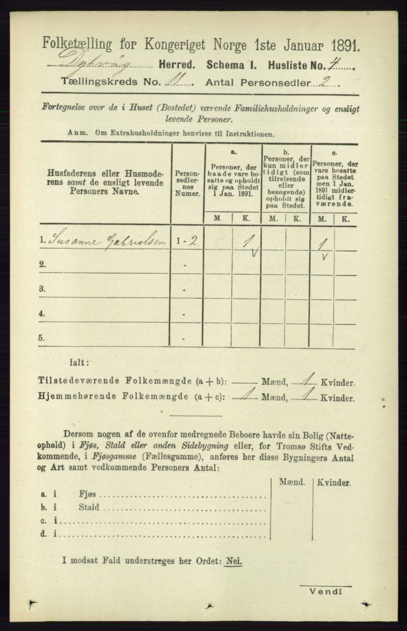 RA, 1891 census for 0915 Dypvåg, 1891, p. 4246