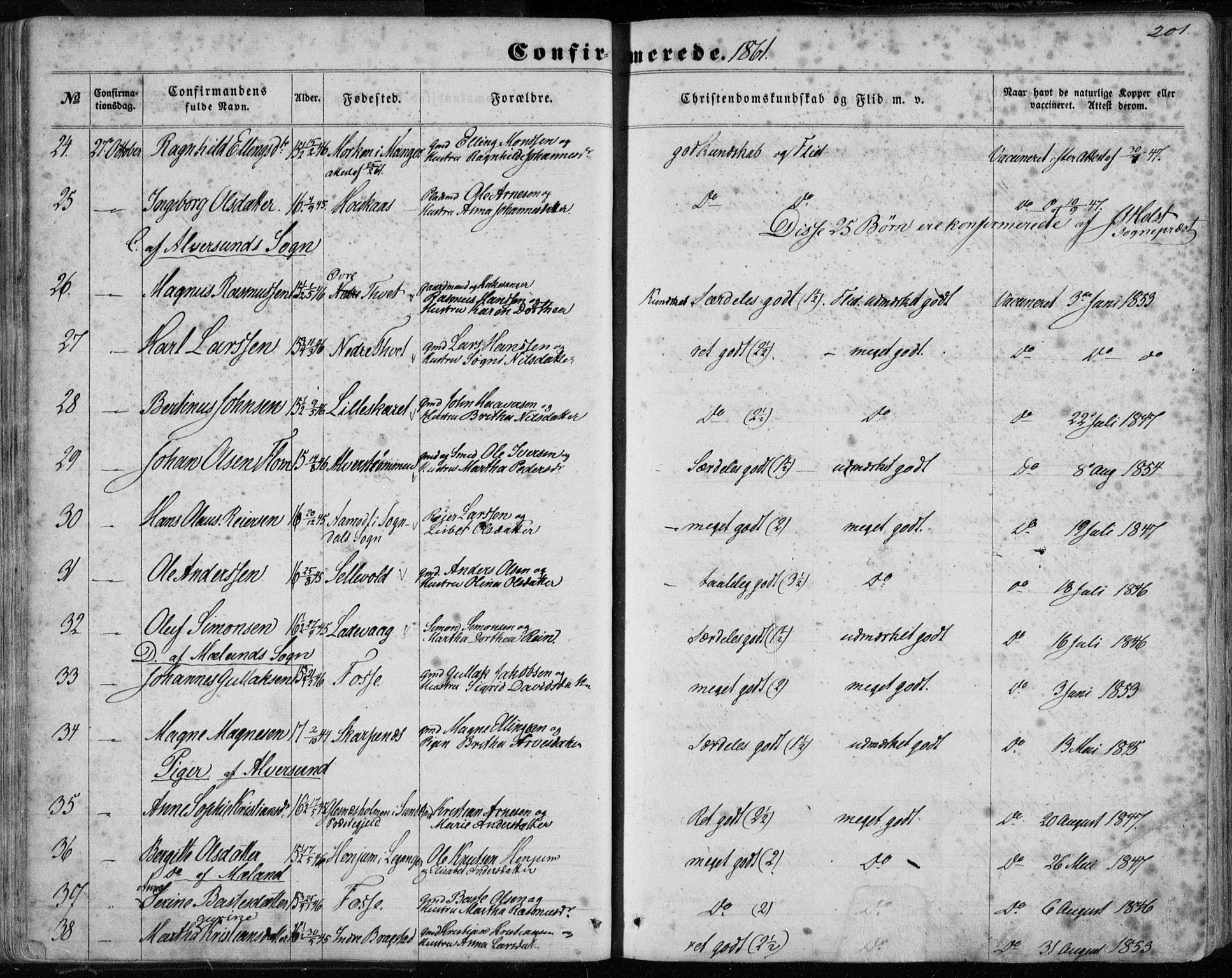Hamre sokneprestembete, SAB/A-75501/H/Ha/Haa/Haaa/L0014: Parish register (official) no. A 14, 1858-1872, p. 201
