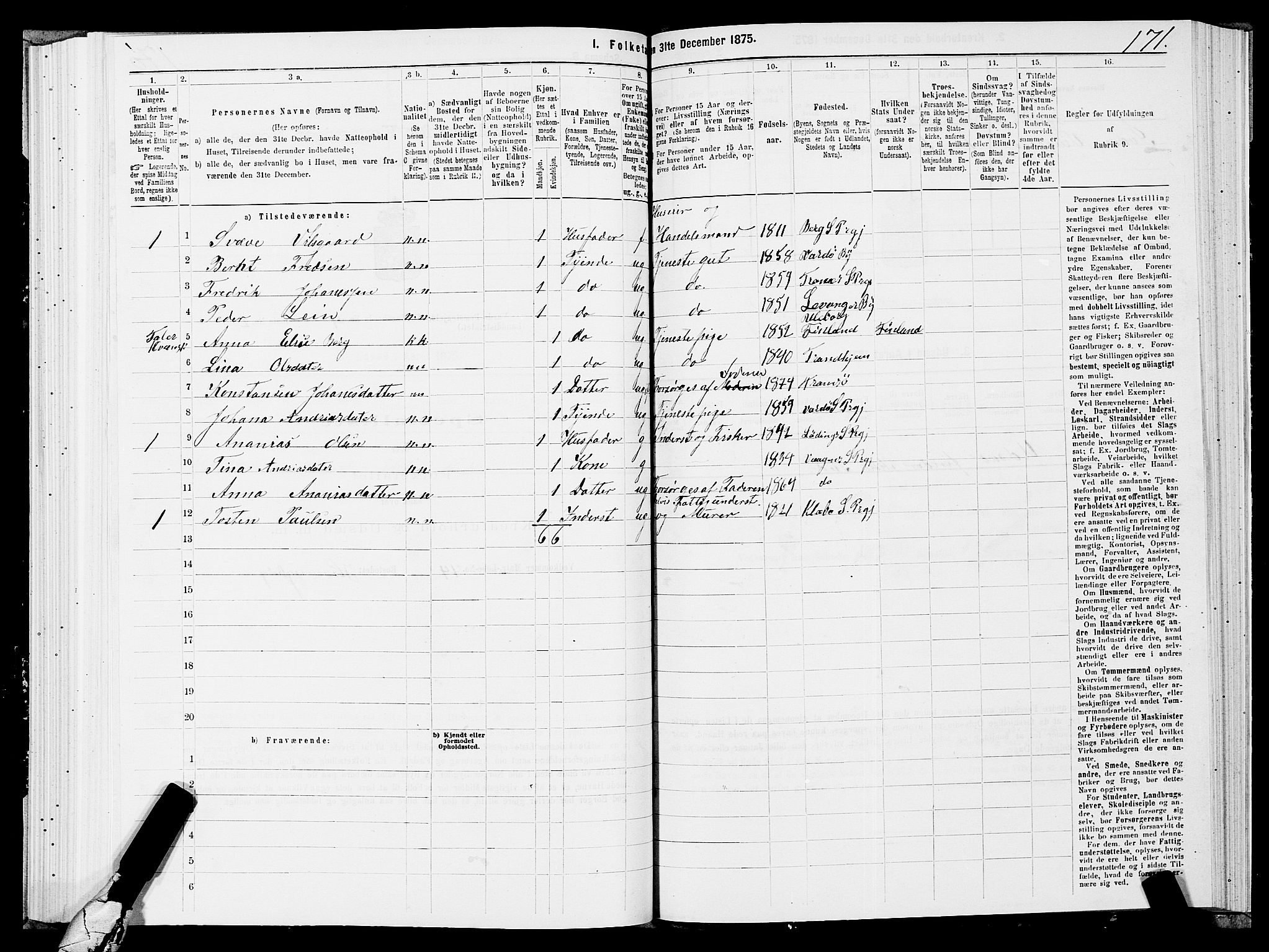 SATØ, 1875 census for 2028L Vardø/Vardø, 1875, p. 1171