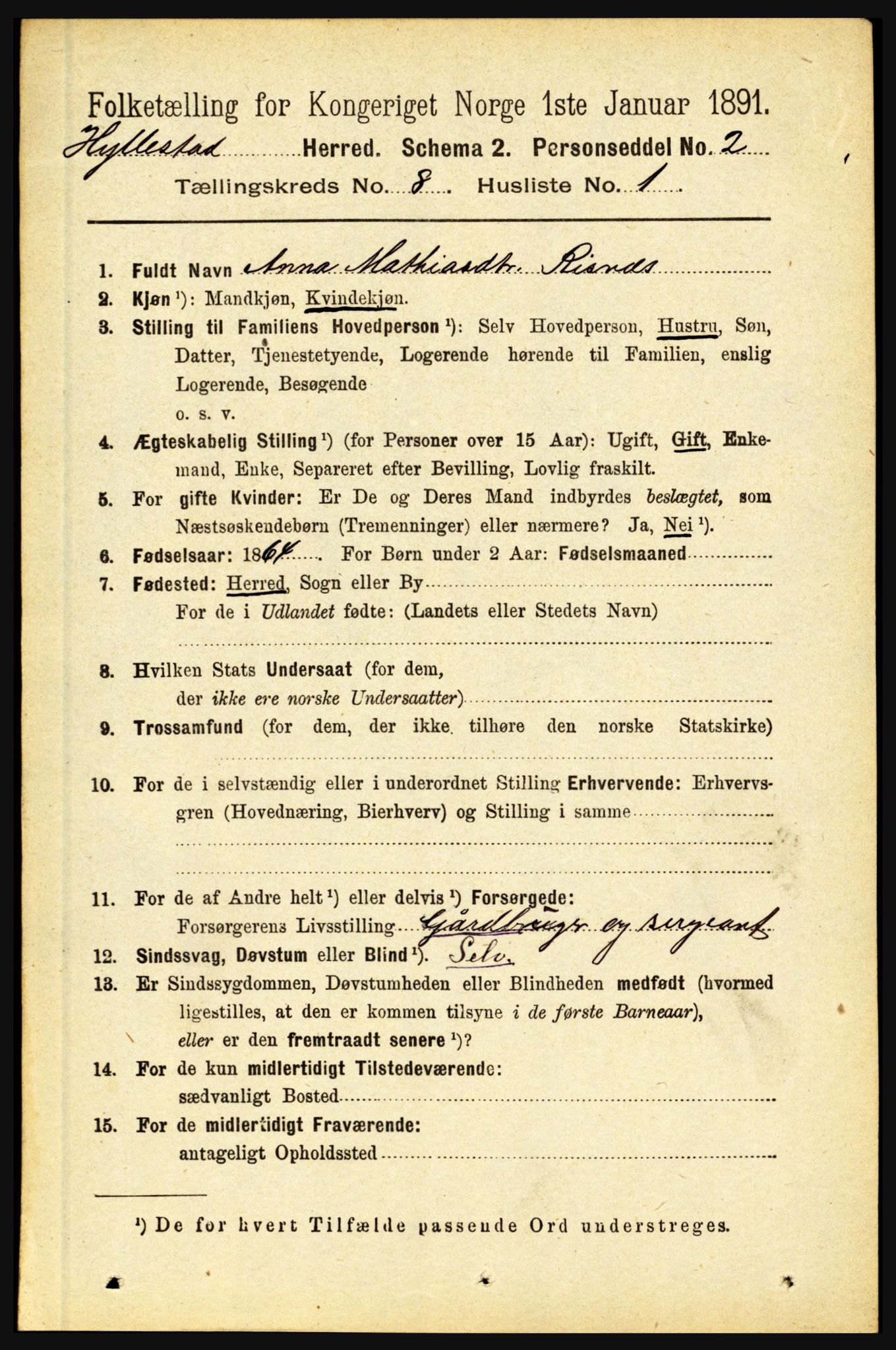 RA, 1891 census for 1413 Hyllestad, 1891, p. 1325