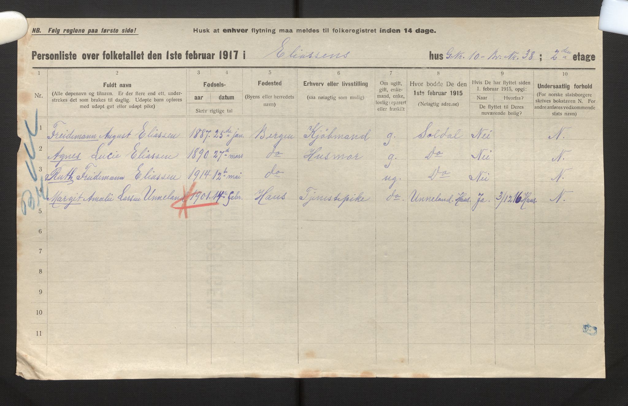 SAB, Municipal Census 1917 for Bergen, 1917, p. 51344