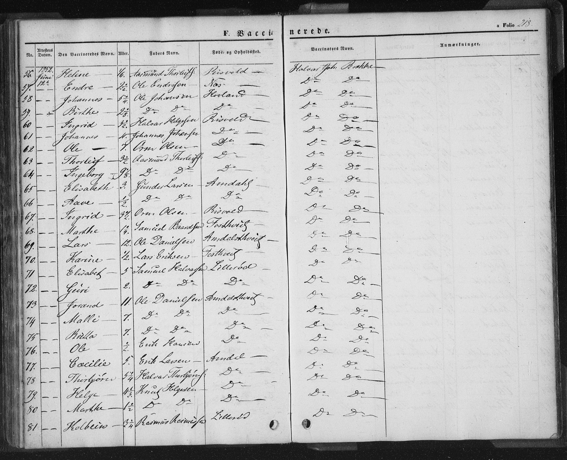 Sand sokneprestkontor, AV/SAST-A-101848/01/III/L0002: Parish register (official) no. A 2, 1838-1859, p. 218