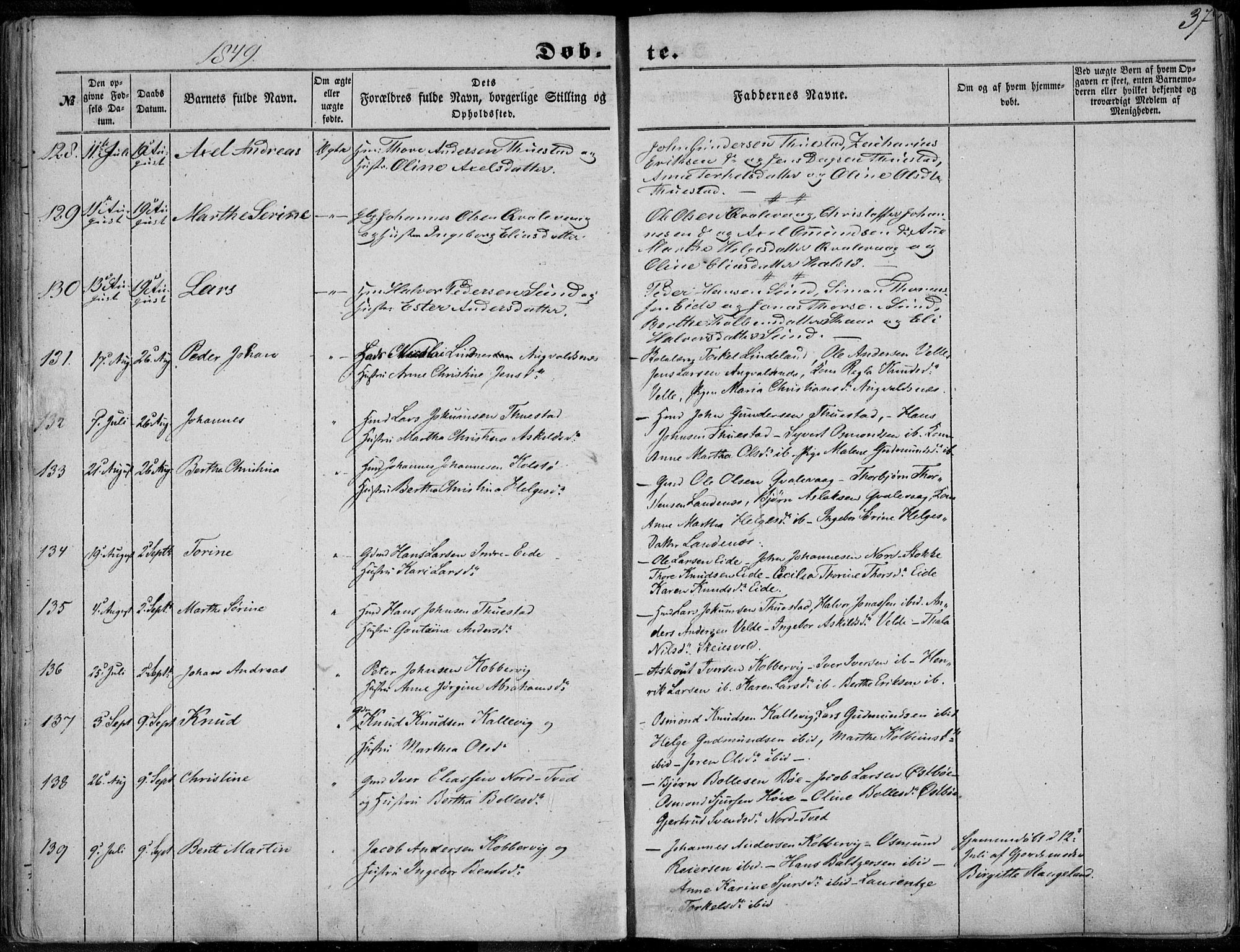 Avaldsnes sokneprestkontor, AV/SAST-A -101851/H/Ha/Haa/L0008: Parish register (official) no. A 8, 1847-1857, p. 37