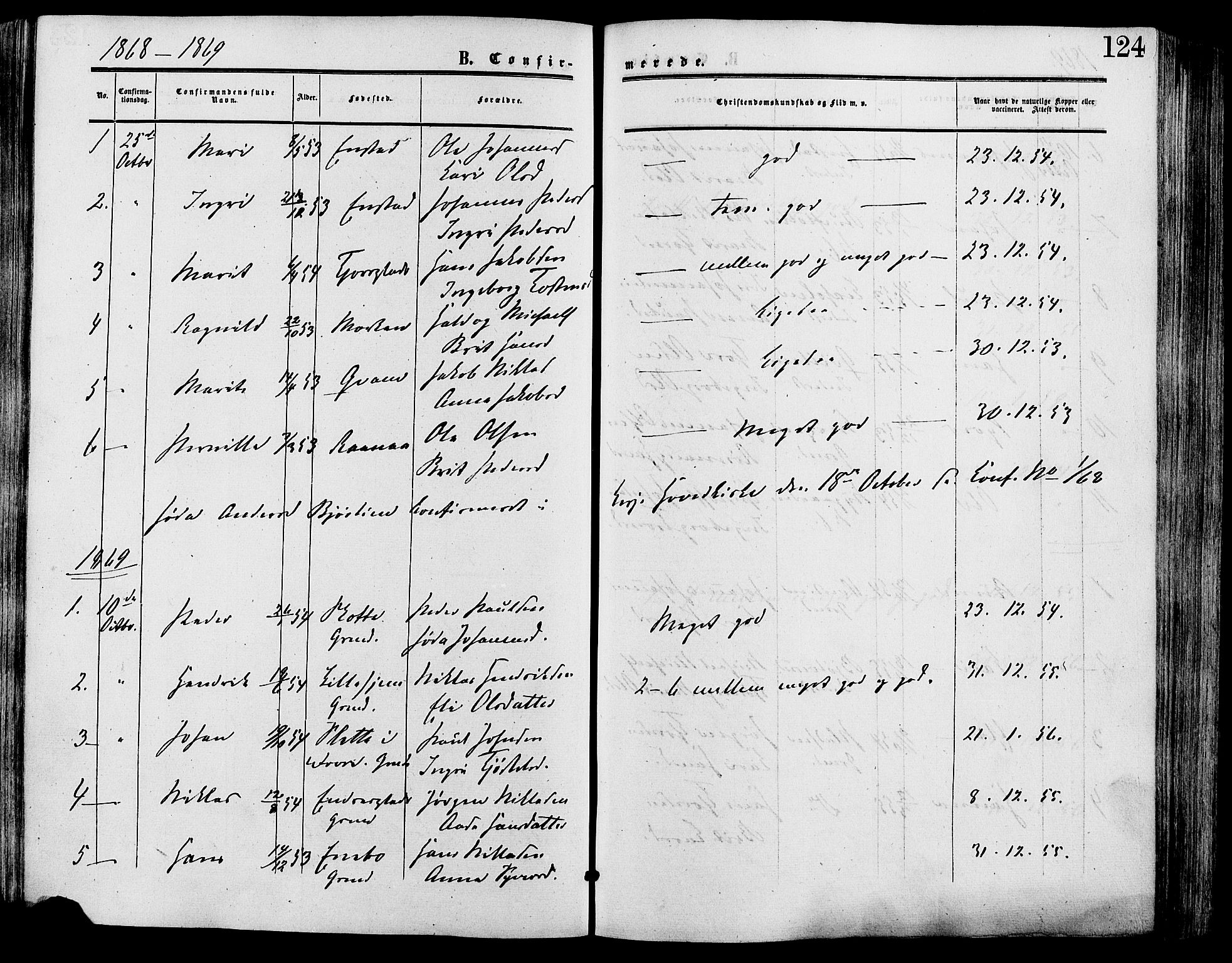 Lesja prestekontor, SAH/PREST-068/H/Ha/Haa/L0009: Parish register (official) no. 9, 1854-1889, p. 124