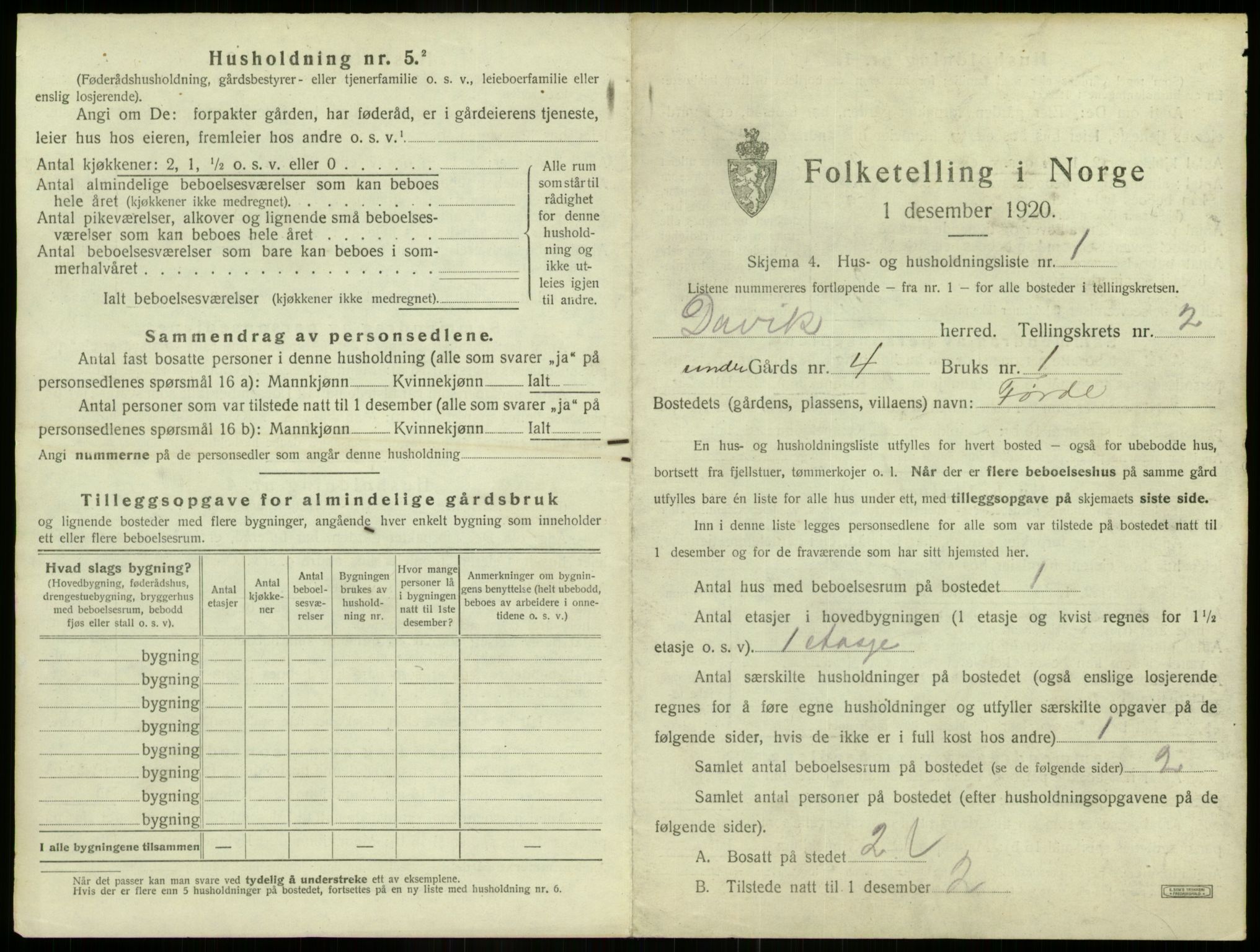 SAB, 1920 census for Davik, 1920, p. 74