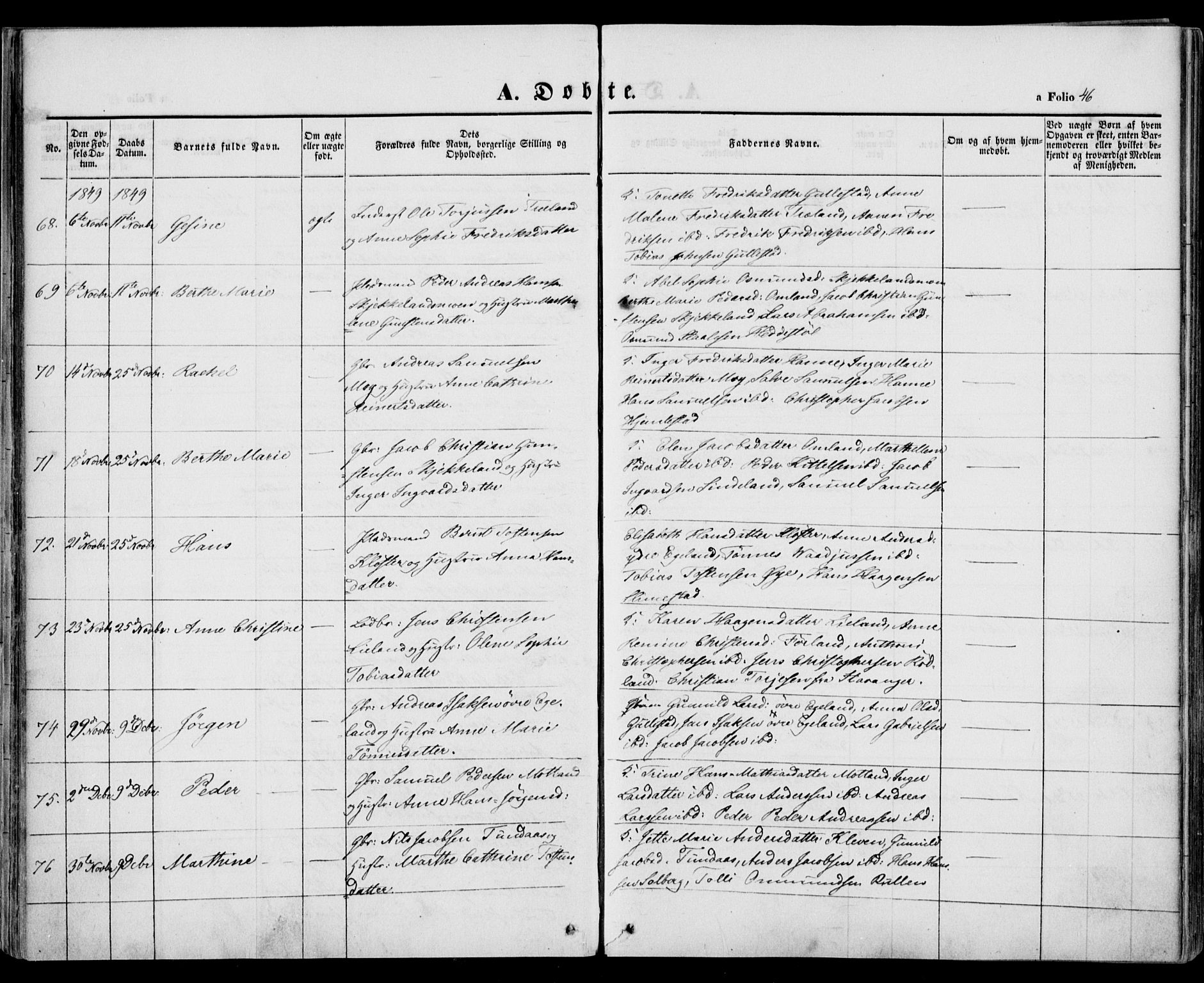 Kvinesdal sokneprestkontor, AV/SAK-1111-0026/F/Fa/Fab/L0005: Parish register (official) no. A 5, 1844-1857, p. 46