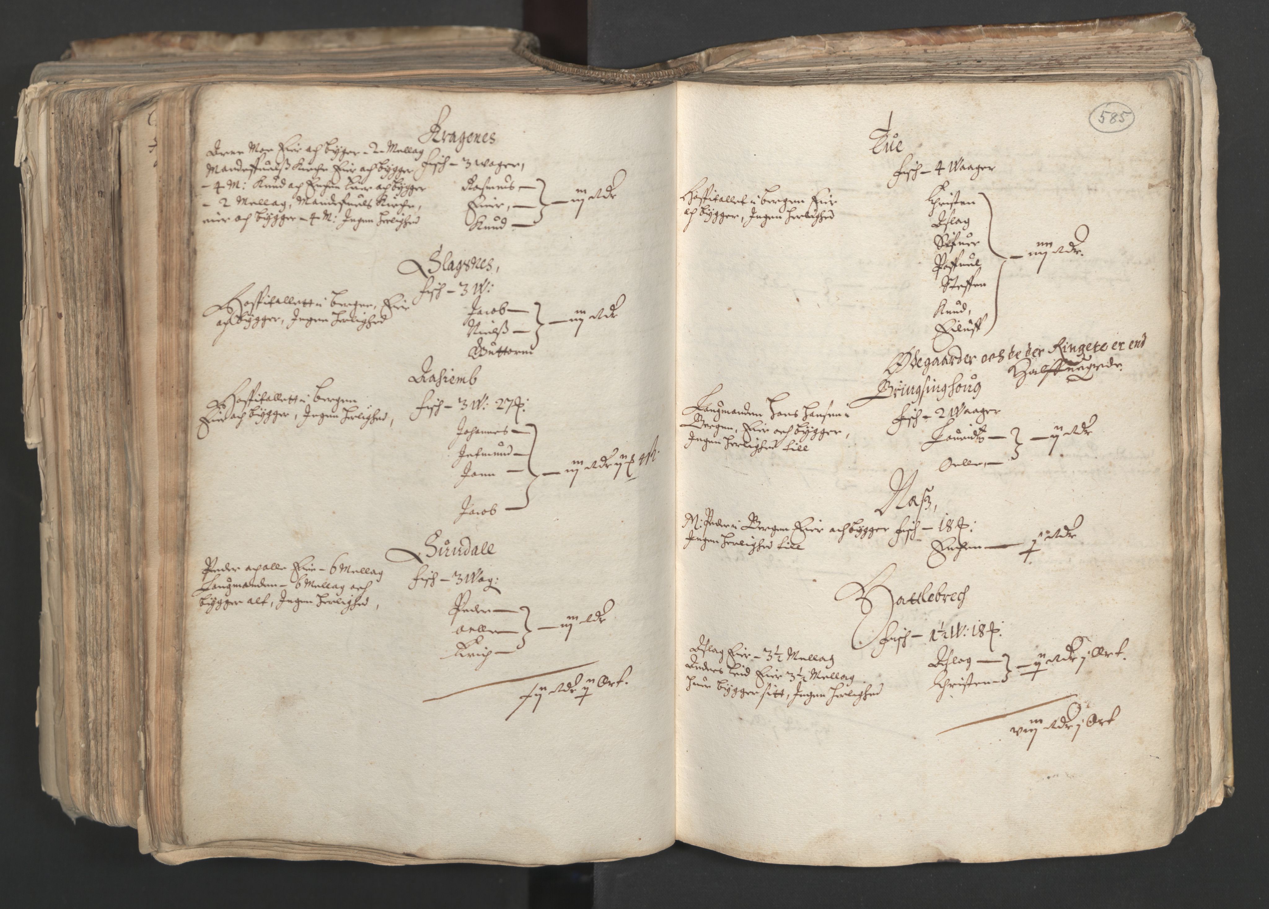 Rentekammeret inntil 1814, Realistisk ordnet avdeling, AV/RA-EA-4070/L/L0024/0001: Bergen lagdømme: / [A]: Alminnelig jordebok og skattemanntall (6 dalers kontribusjonsskatt). Sunnhordland, Hardanger, Nordhordland, Voss, Indre Sogn, Ytre Sogn, Sunnfjord, Nordfjord og Sunnmøre fogderi., 1661, p. 584b-585a