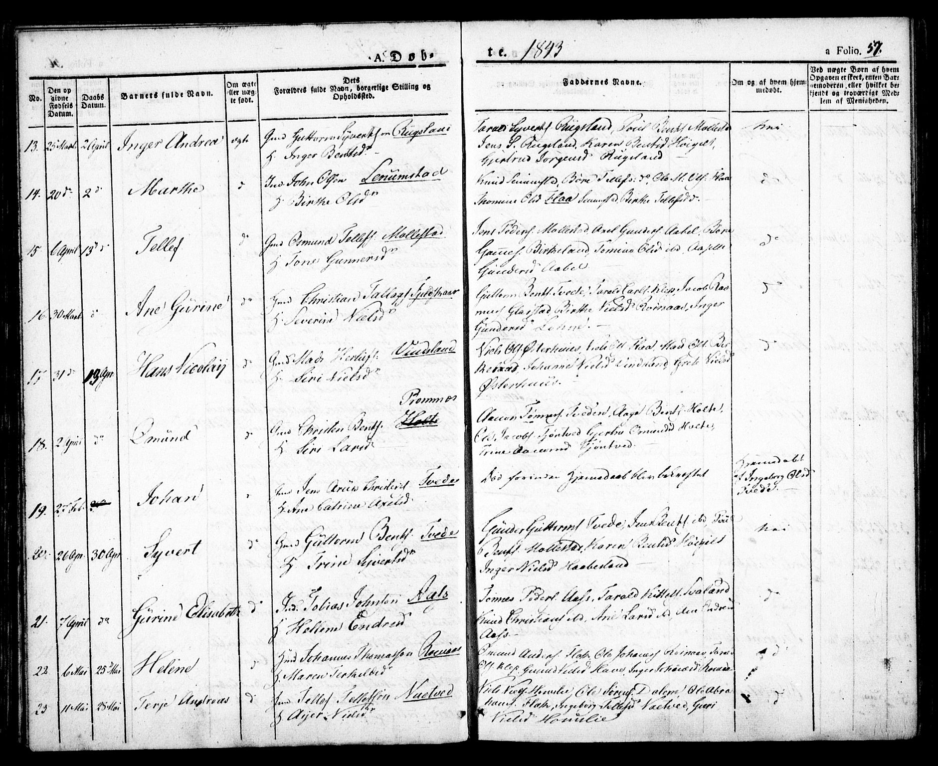 Birkenes sokneprestkontor, AV/SAK-1111-0004/F/Fa/L0001: Parish register (official) no. A 1, 1829-1849, p. 57