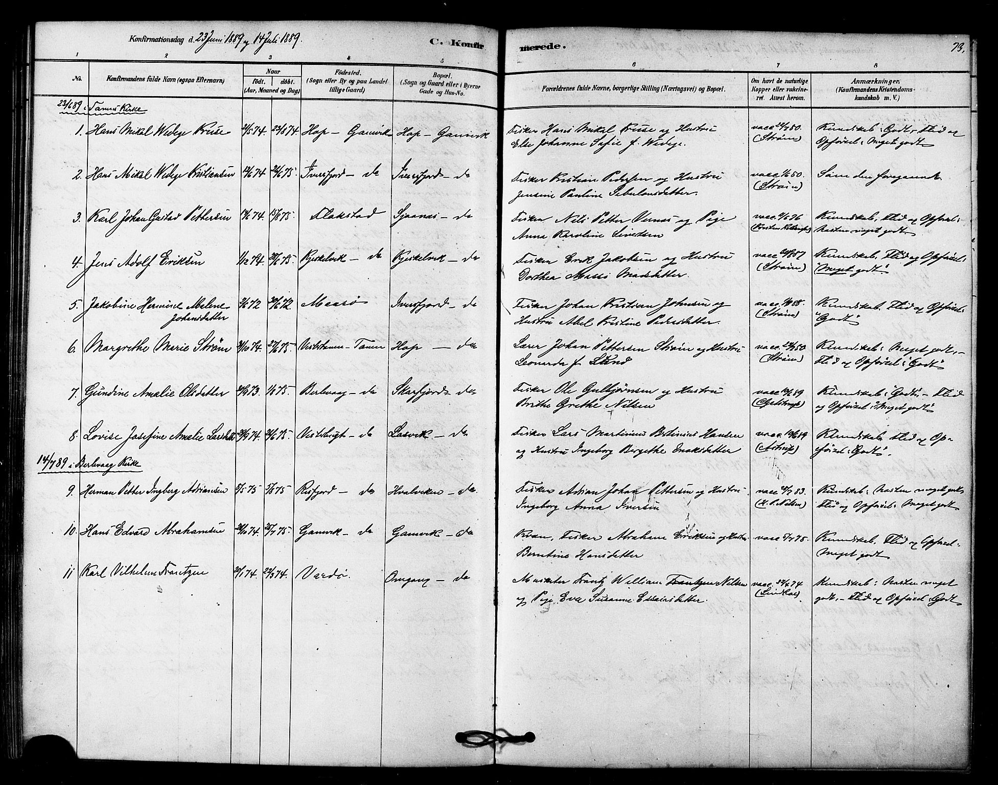 Tana sokneprestkontor, SATØ/S-1334/H/Ha/L0003kirke: Parish register (official) no. 3, 1878-1892, p. 73