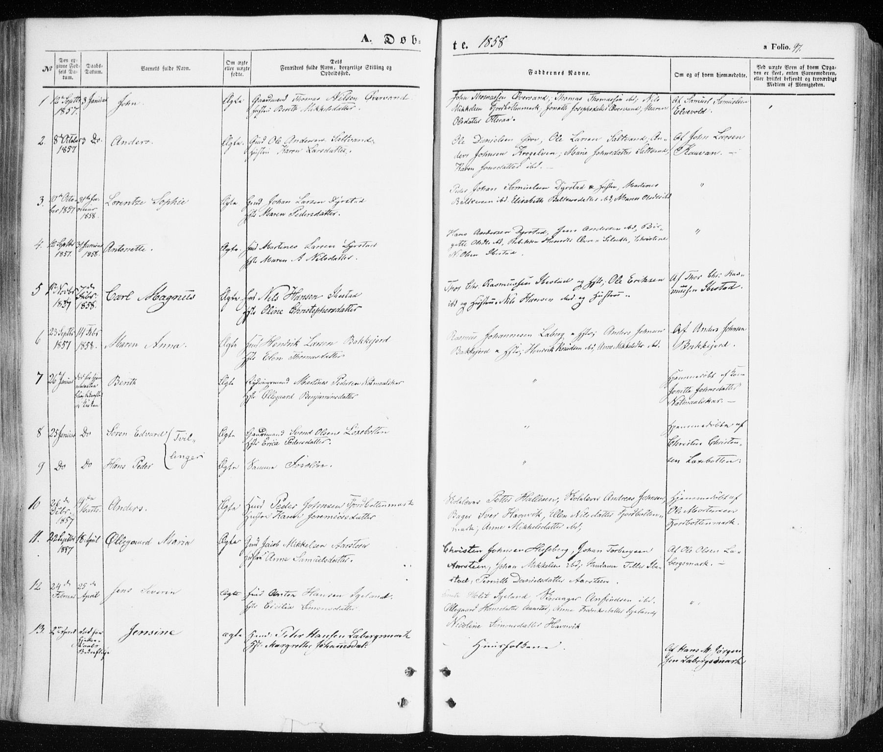 Ibestad sokneprestembete, SATØ/S-0077/H/Ha/Haa/L0008kirke: Parish register (official) no. 8, 1850-1859, p. 97