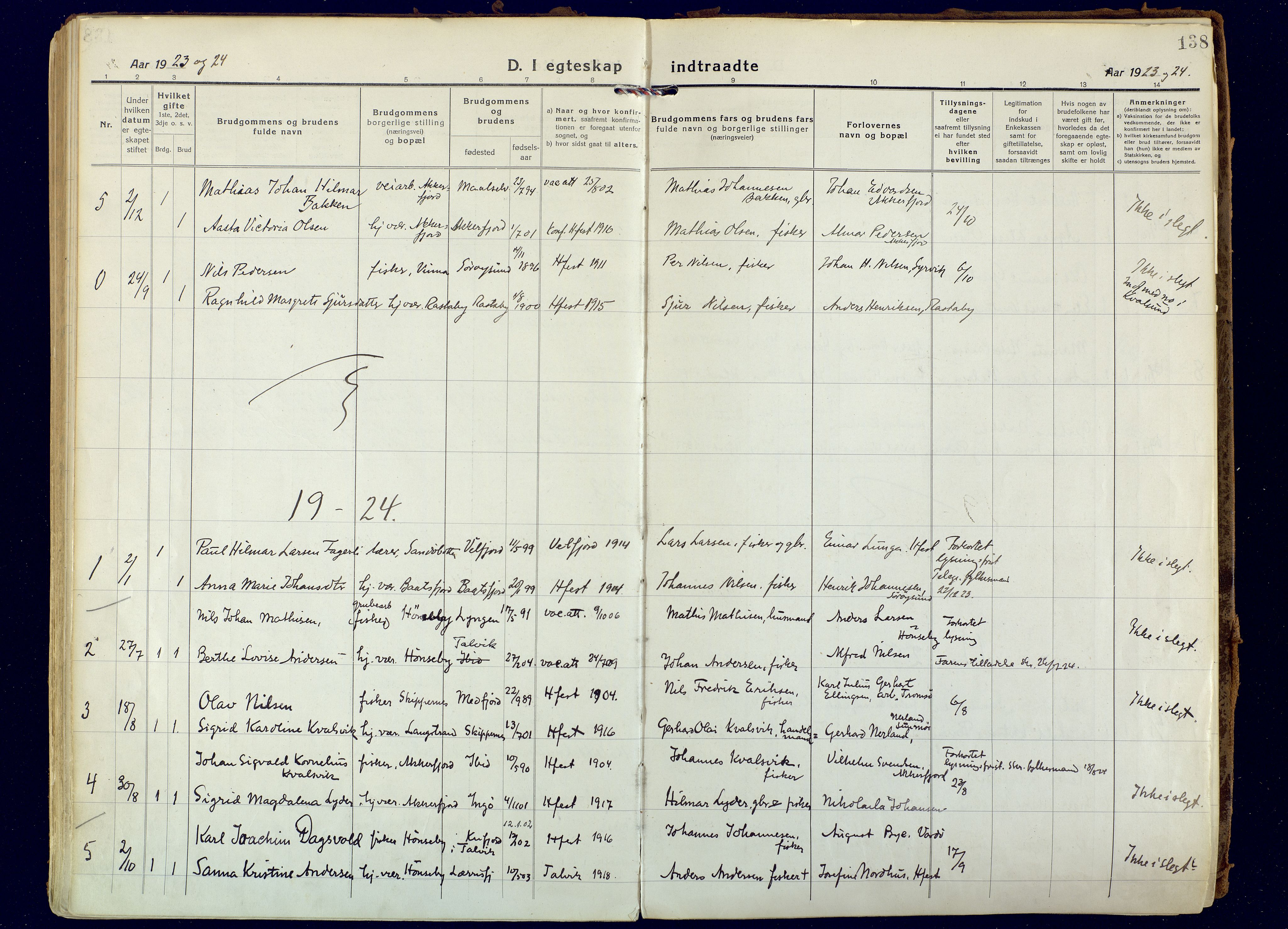 Hammerfest sokneprestkontor, AV/SATØ-S-1347/H/Ha/L0018.kirke: Parish register (official) no. 18, 1918-1933, p. 138