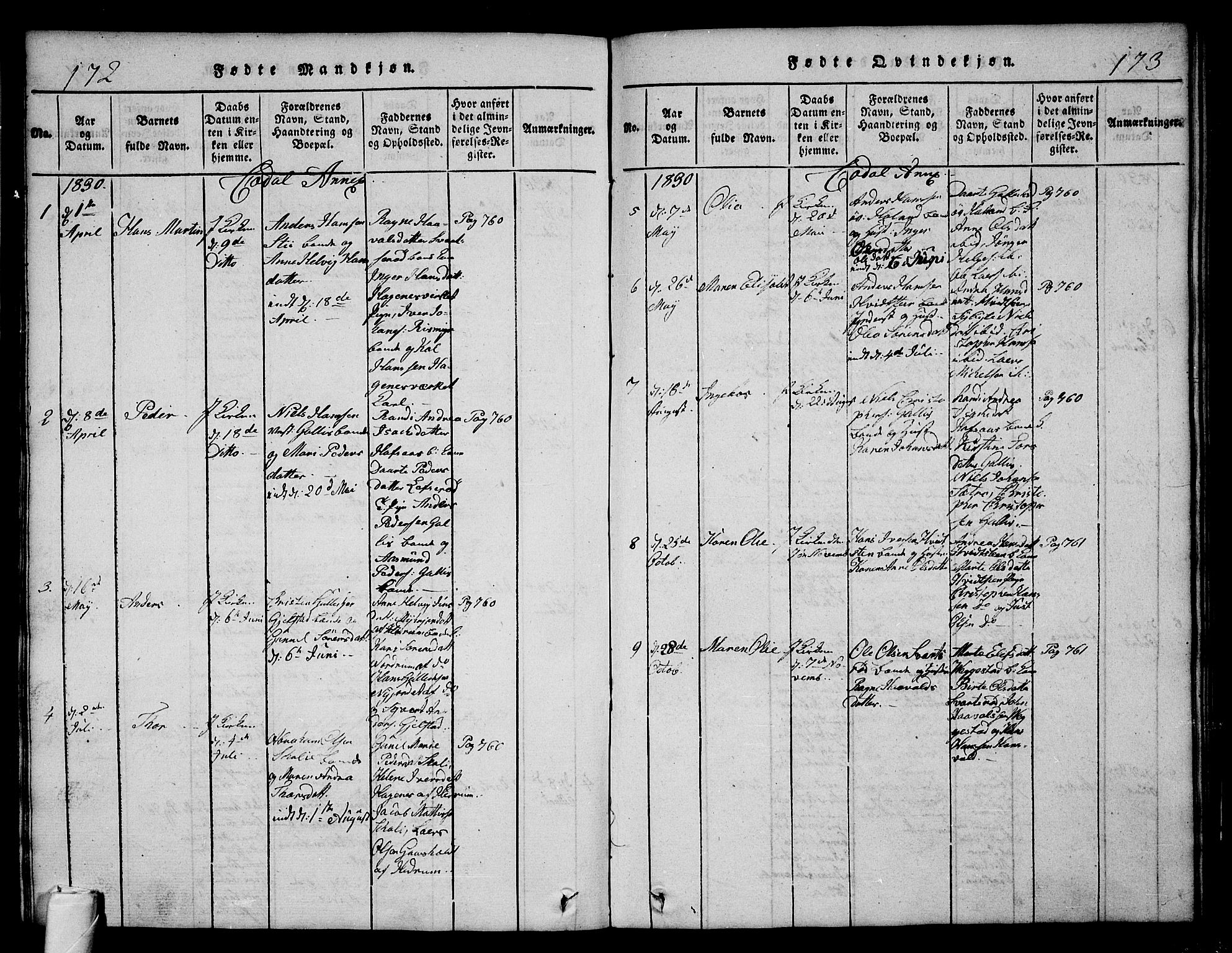 Andebu kirkebøker, AV/SAKO-A-336/G/Ga/L0002: Parish register (copy) no. I 2 /3, 1823-1832, p. 172-173