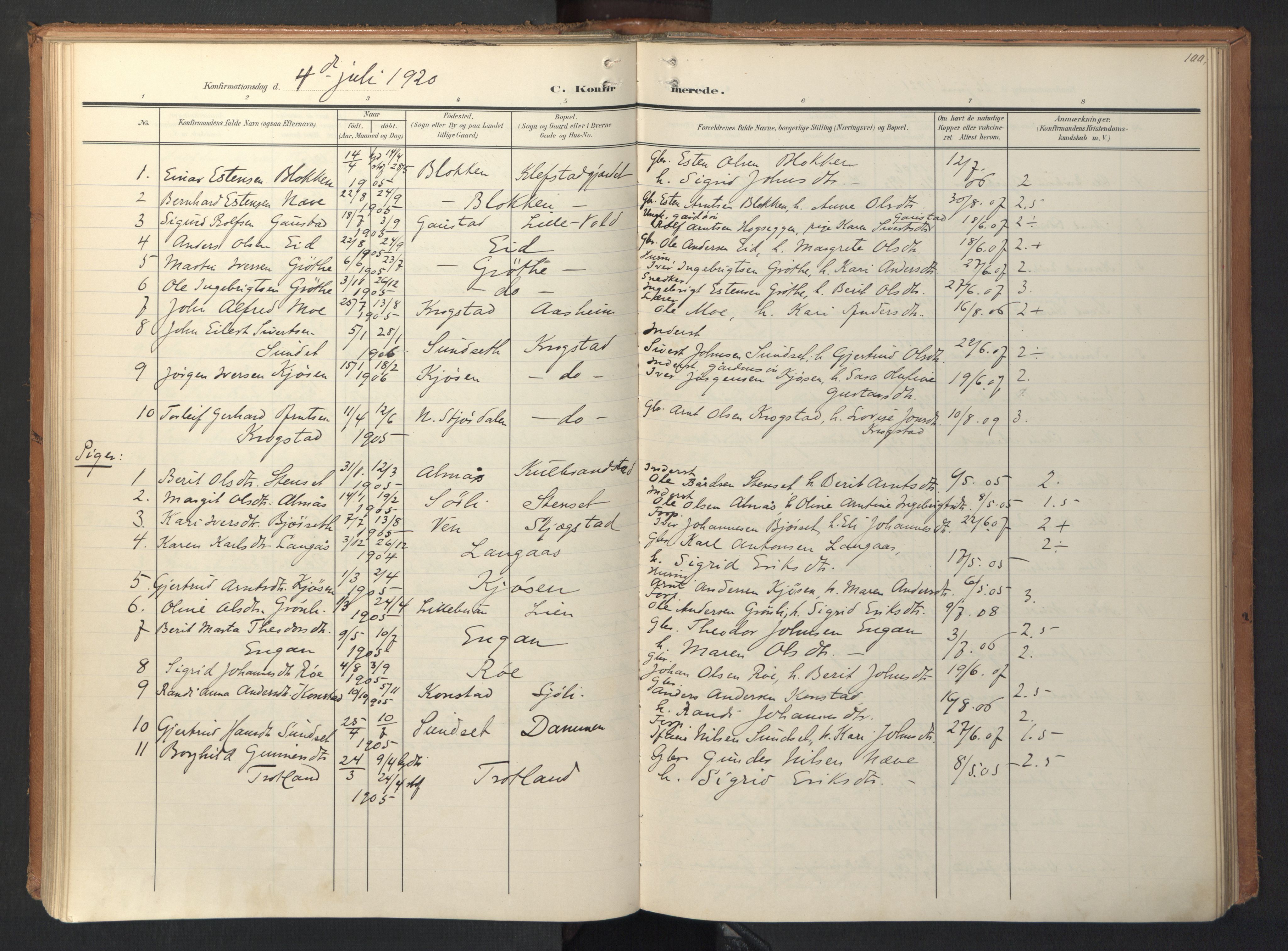 Ministerialprotokoller, klokkerbøker og fødselsregistre - Sør-Trøndelag, SAT/A-1456/694/L1128: Parish register (official) no. 694A02, 1906-1931, p. 100