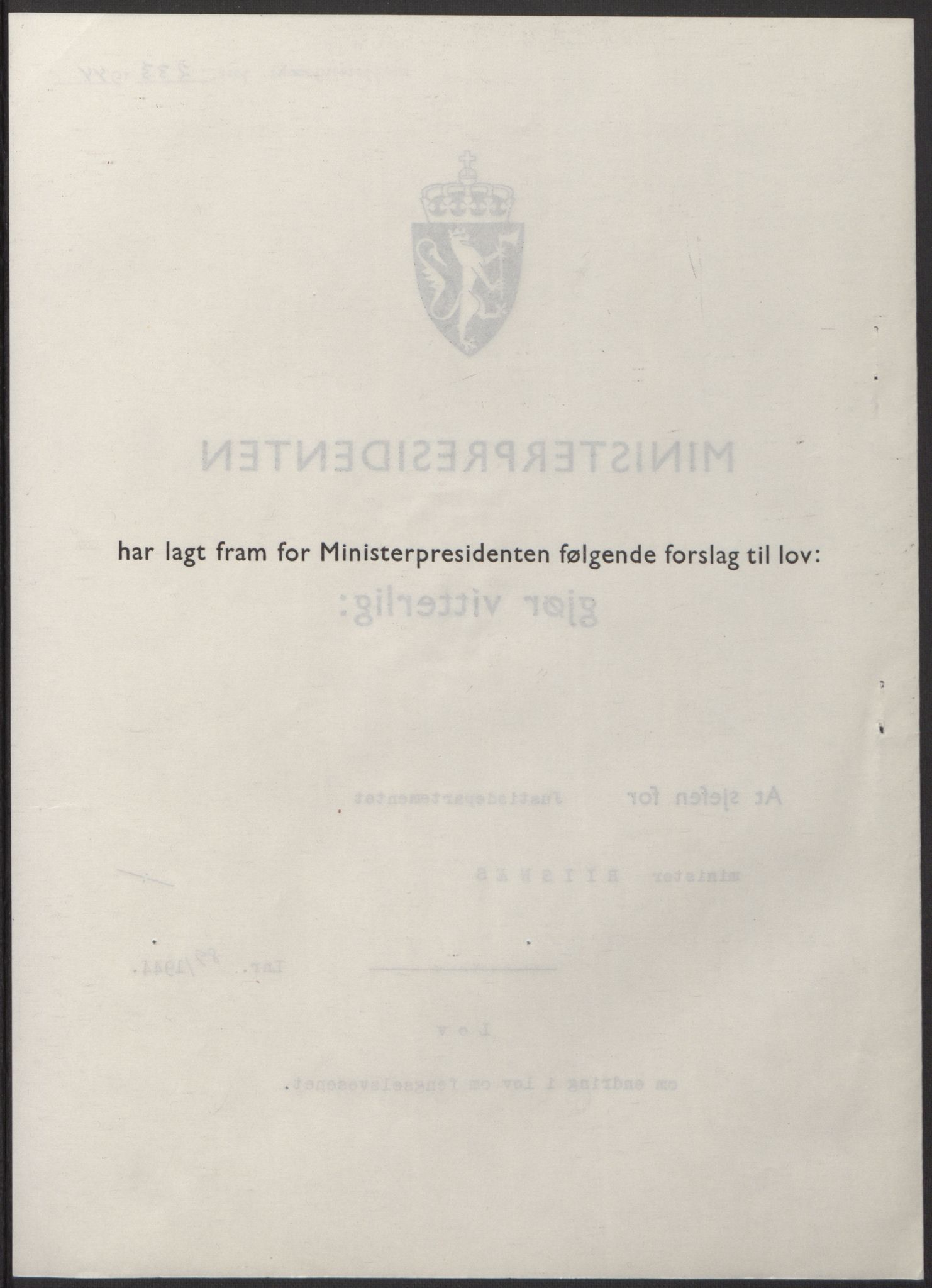 NS-administrasjonen 1940-1945 (Statsrådsekretariatet, de kommisariske statsråder mm), RA/S-4279/D/Db/L0100: Lover, 1944, p. 423