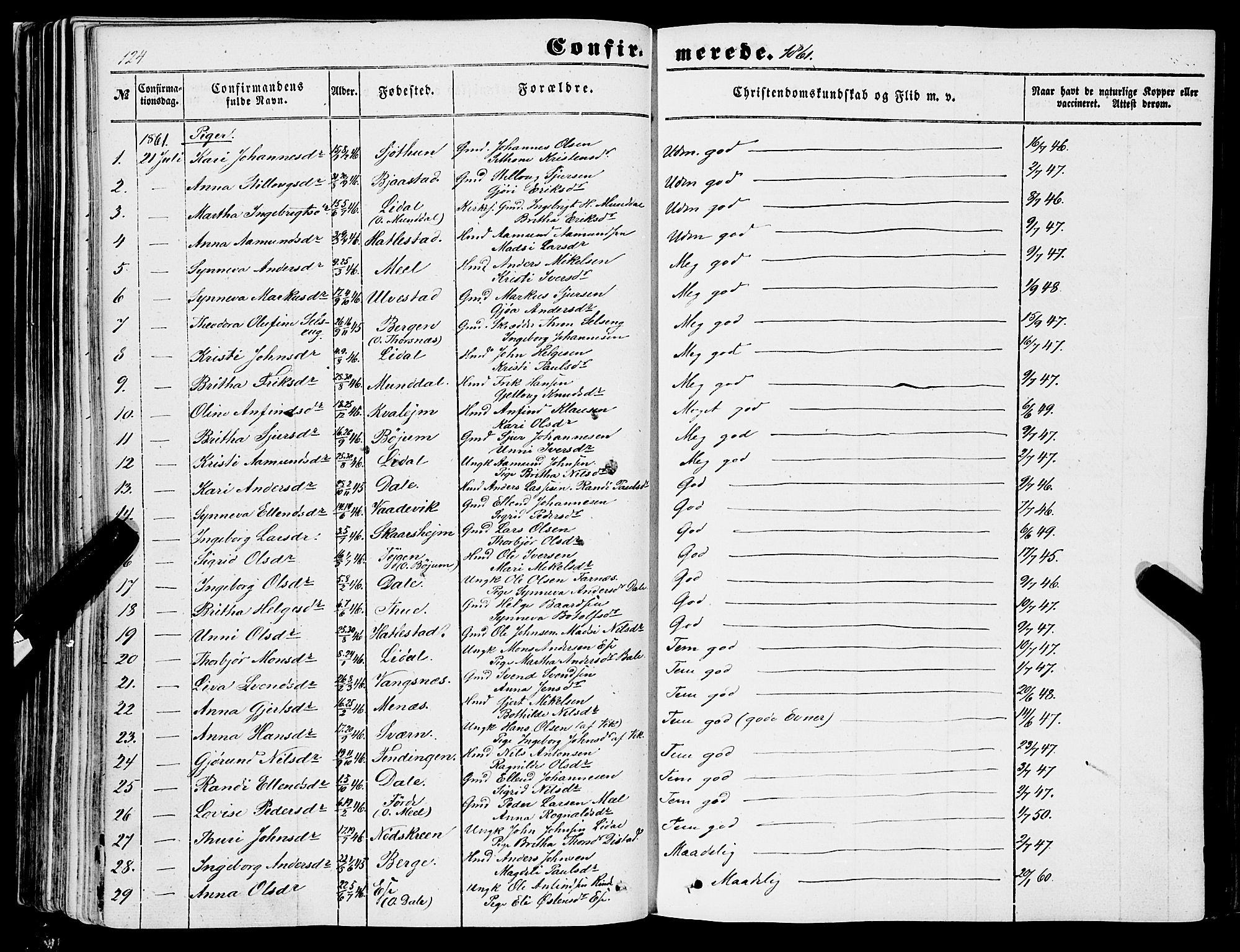 Balestrand sokneprestembete, AV/SAB-A-79601/H/Haa/Haaa/L0002: Parish register (official) no. A 2, 1847-1866, p. 124