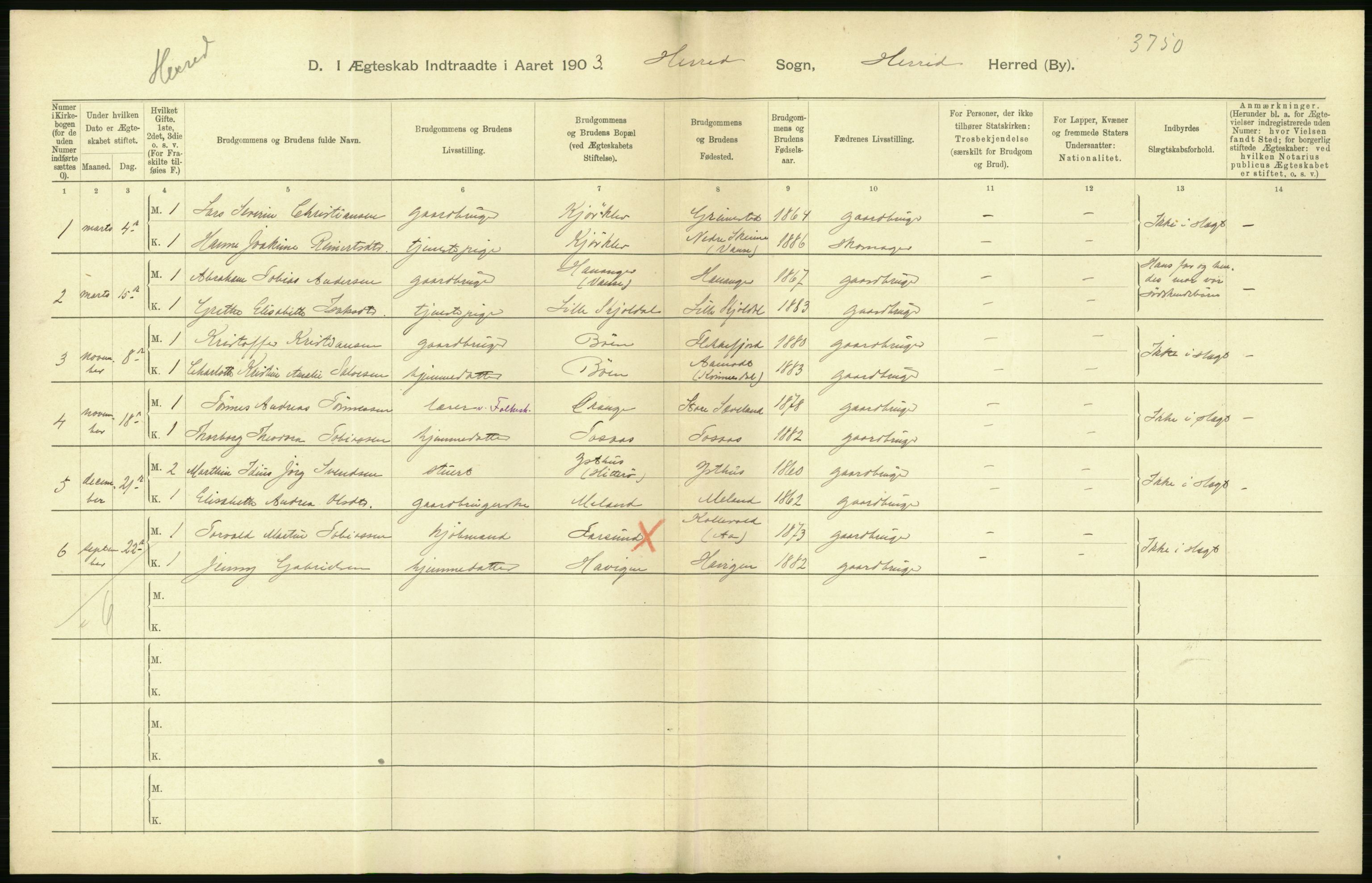 Statistisk sentralbyrå, Sosiodemografiske emner, Befolkning, AV/RA-S-2228/D/Df/Dfa/Dfaa/L0011: Lister og Mandal amt: Fødte, gifte, døde, 1903, p. 290