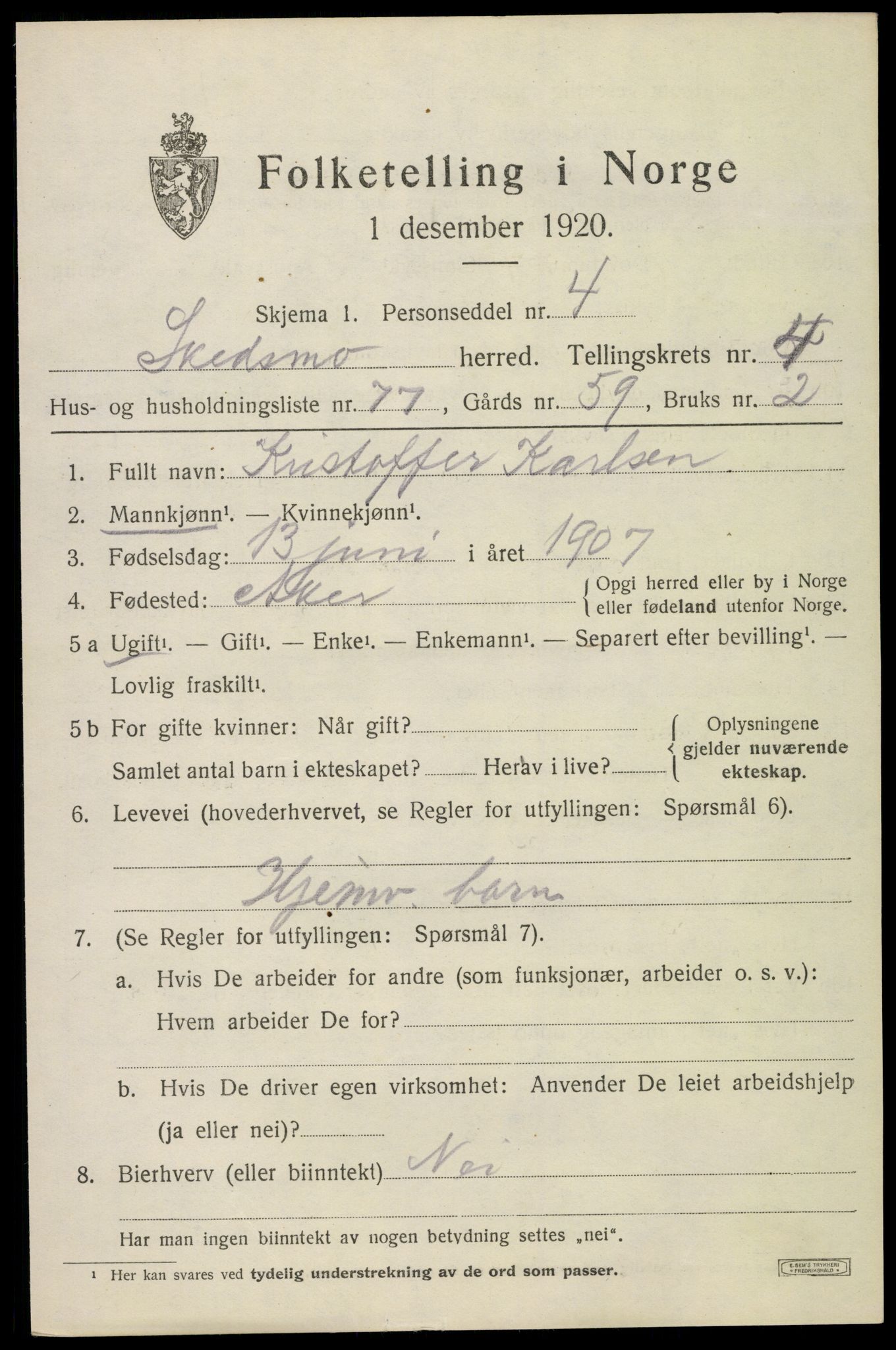 SAO, 1920 census for Skedsmo, 1920, p. 5159