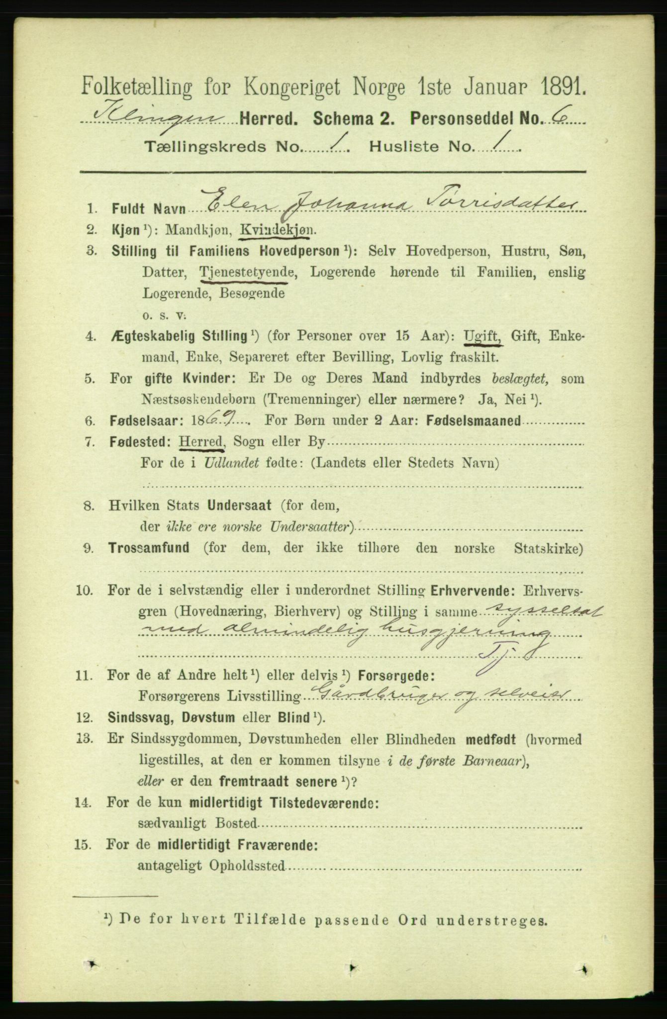 RA, 1891 census for 1746 Klinga, 1891, p. 89