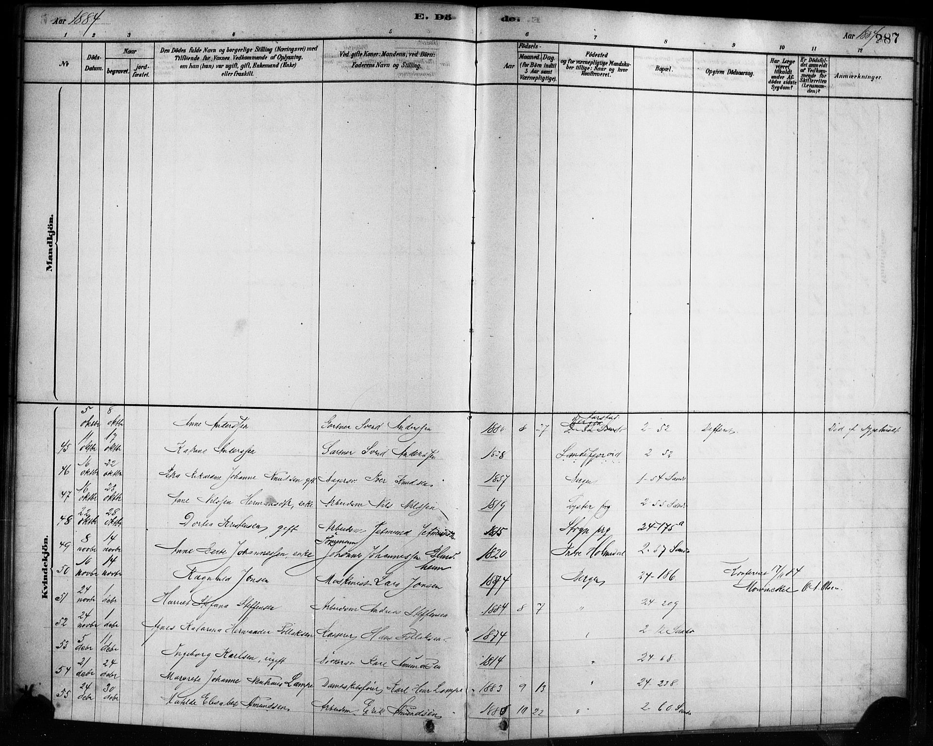 Sandviken Sokneprestembete, AV/SAB-A-77601/H/Ha/L0002: Parish register (official) no. A 2, 1878-1896, p. 287