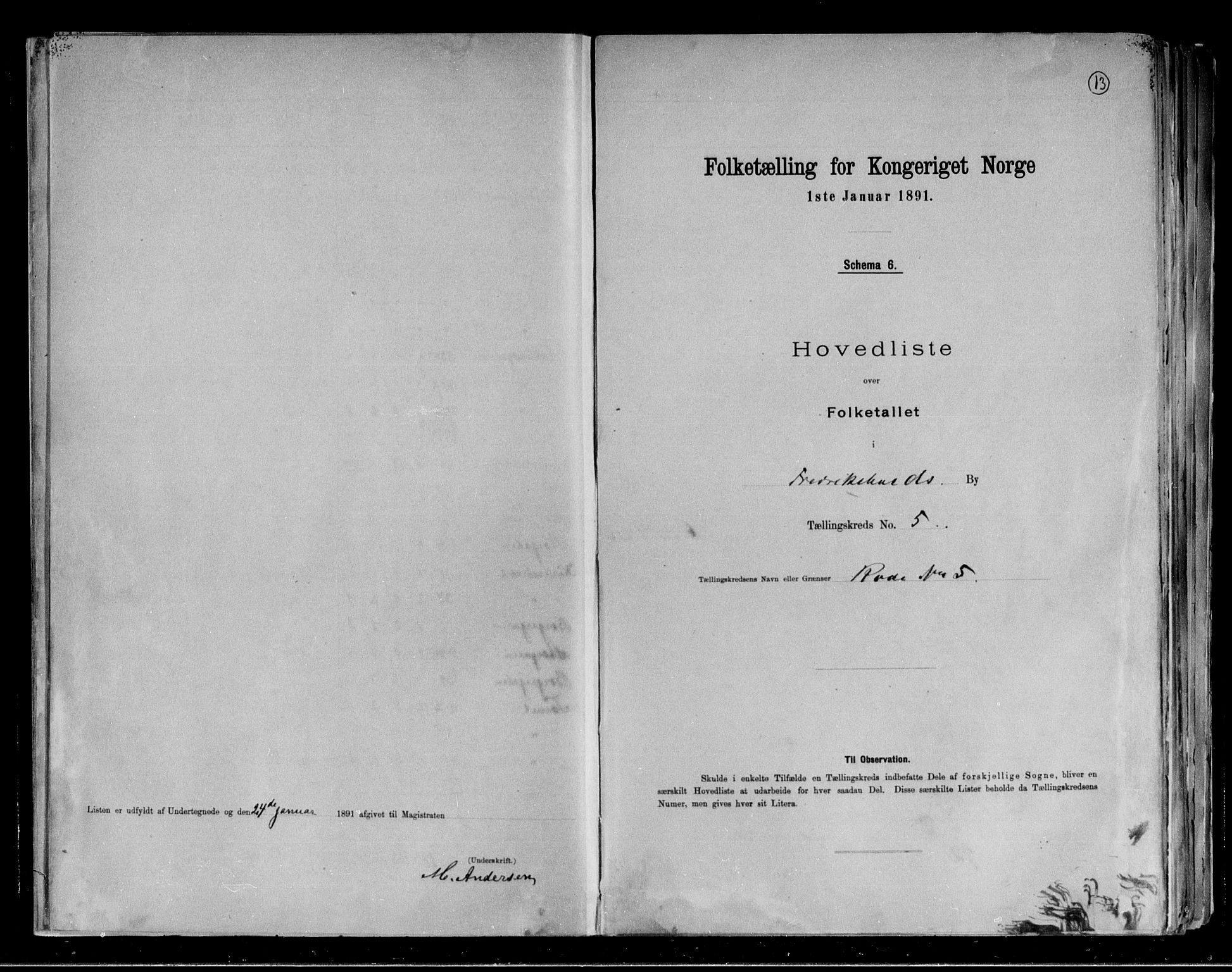 RA, 1891 census for 0101 Fredrikshald, 1891, p. 13