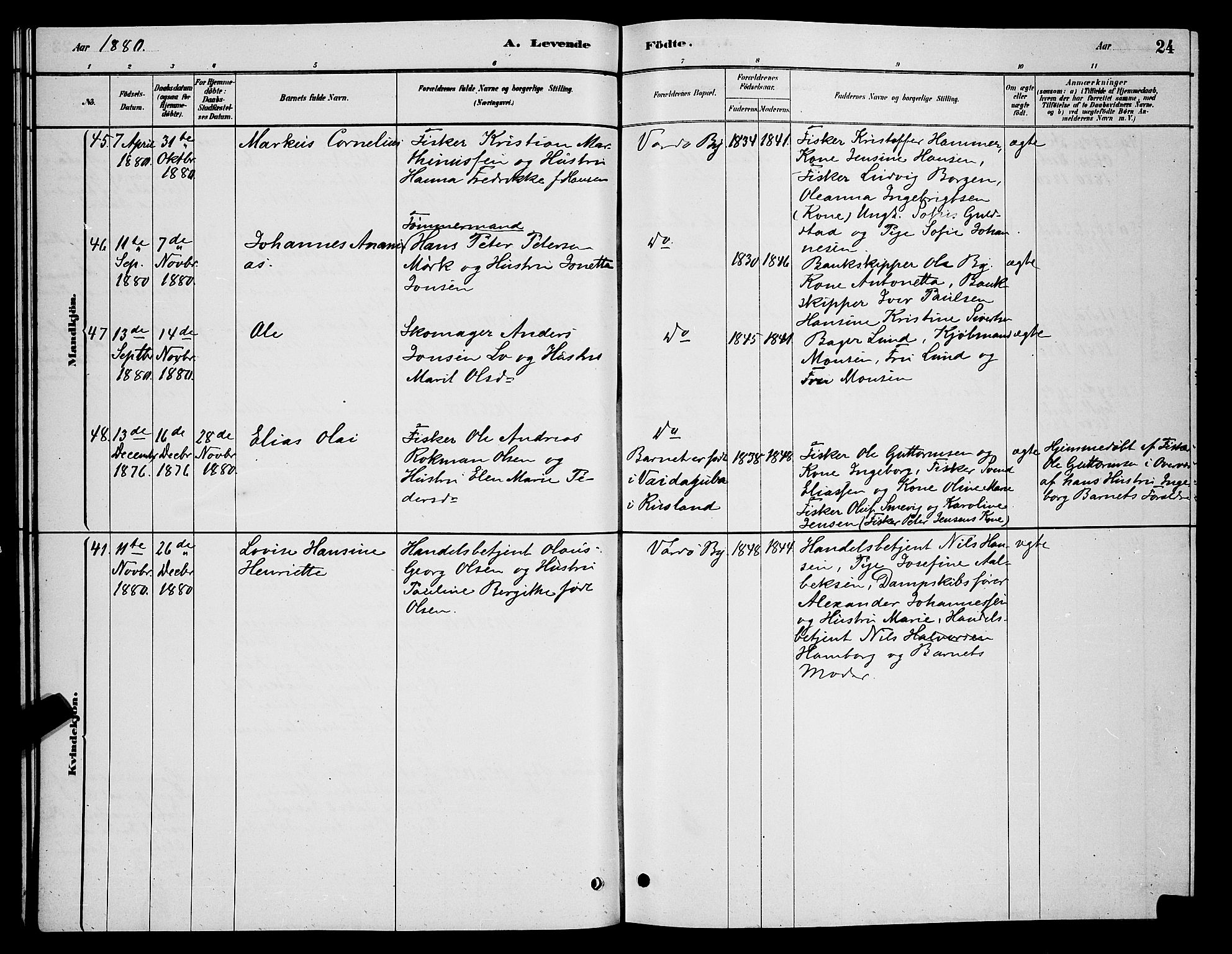 Vardø sokneprestkontor, AV/SATØ-S-1332/H/Hb/L0004klokker: Parish register (copy) no. 4, 1879-1887, p. 24