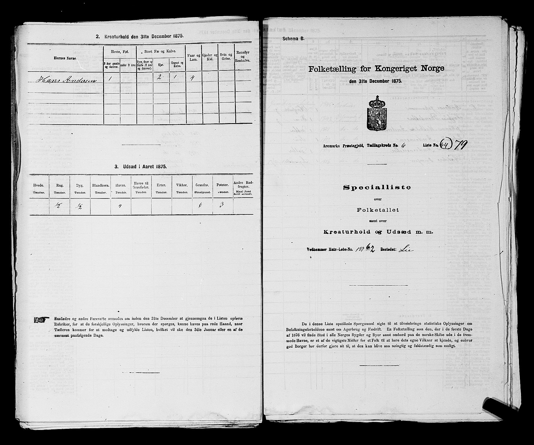 RA, 1875 census for 0118P Aremark, 1875, p. 961